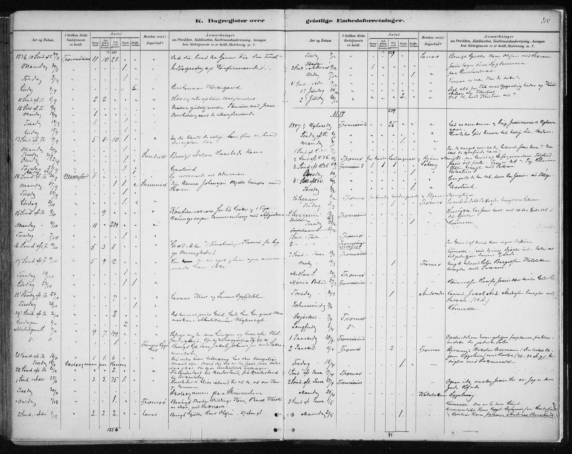 Tromsøysund sokneprestkontor, SATØ/S-1304/G/Ga/L0004kirke: Parish register (official) no. 4, 1880-1888, p. 315