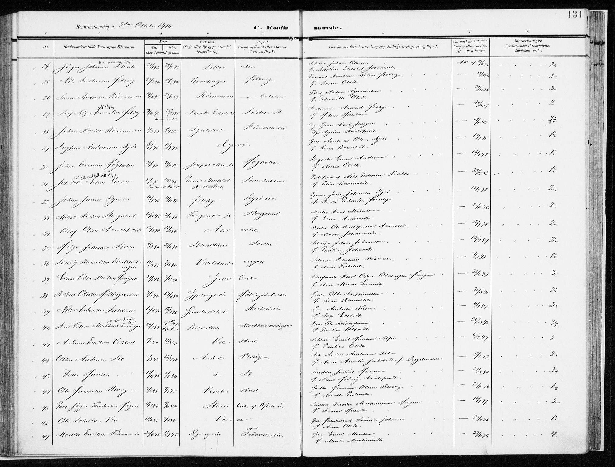 Løten prestekontor, AV/SAH-PREST-022/K/Ka/L0011: Parish register (official) no. 11, 1908-1917, p. 131