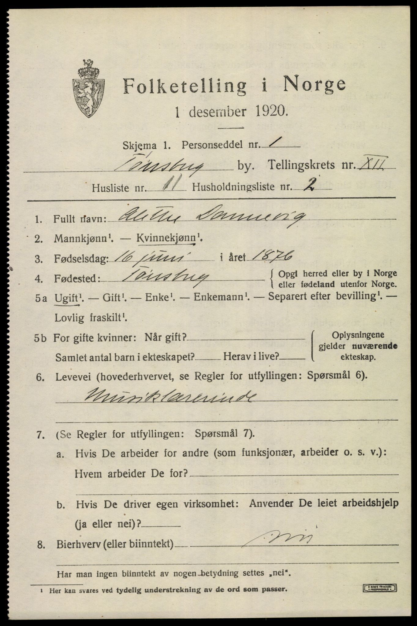 SAKO, 1920 census for Tønsberg, 1920, p. 20187