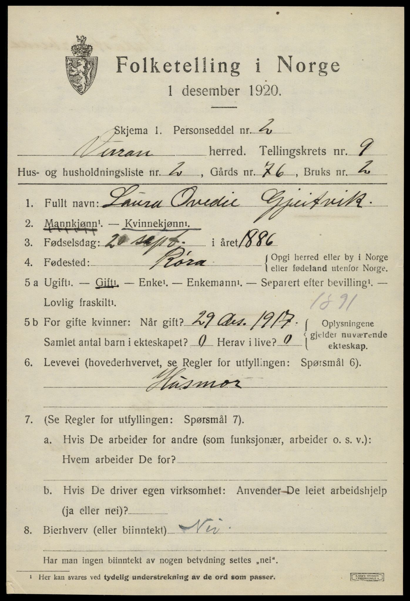 SAT, 1920 census for Verran, 1920, p. 3108