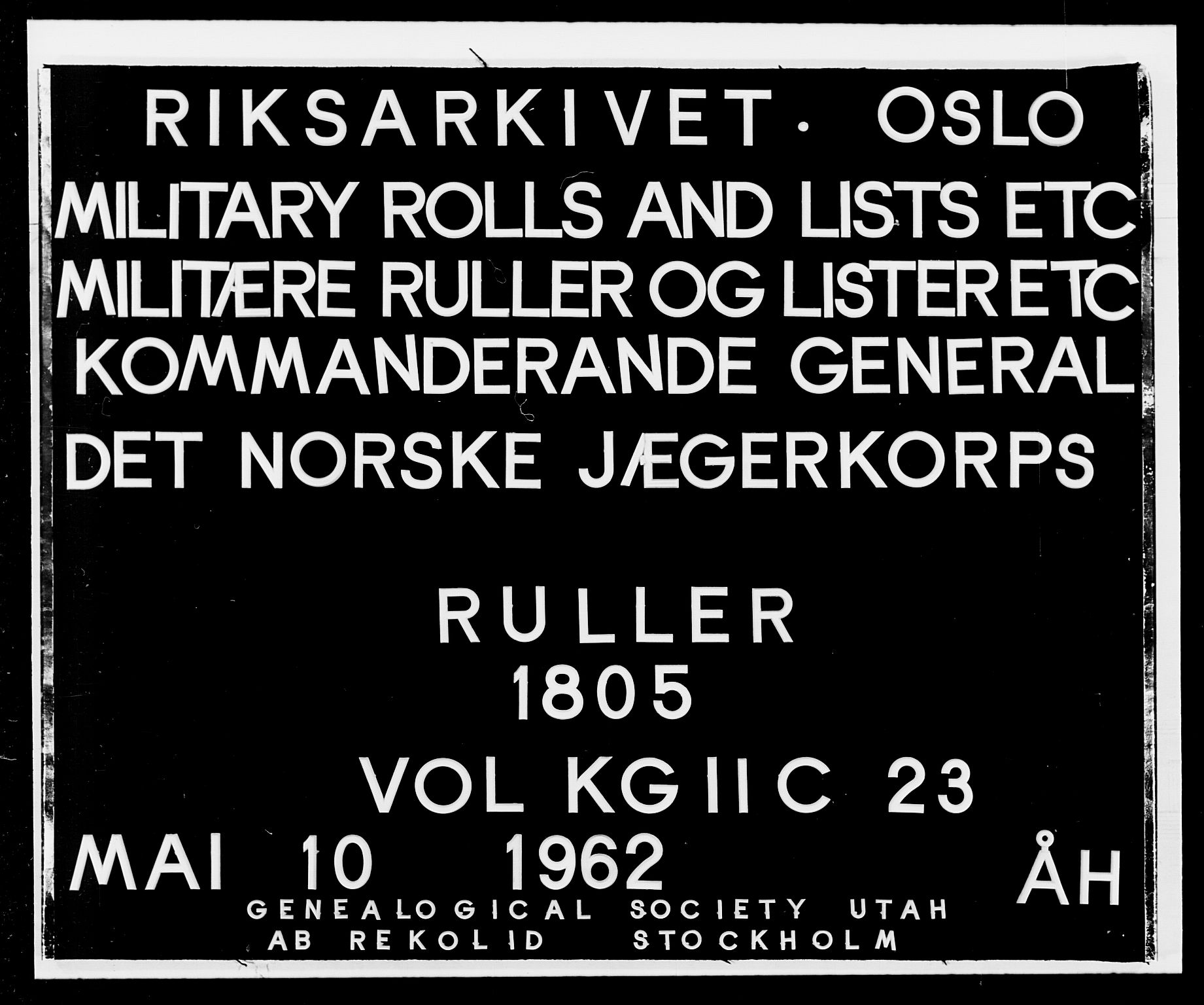 Generalitets- og kommissariatskollegiet, Det kongelige norske kommissariatskollegium, RA/EA-5420/E/Eh/L0023: Norske jegerkorps, 1805, p. 1