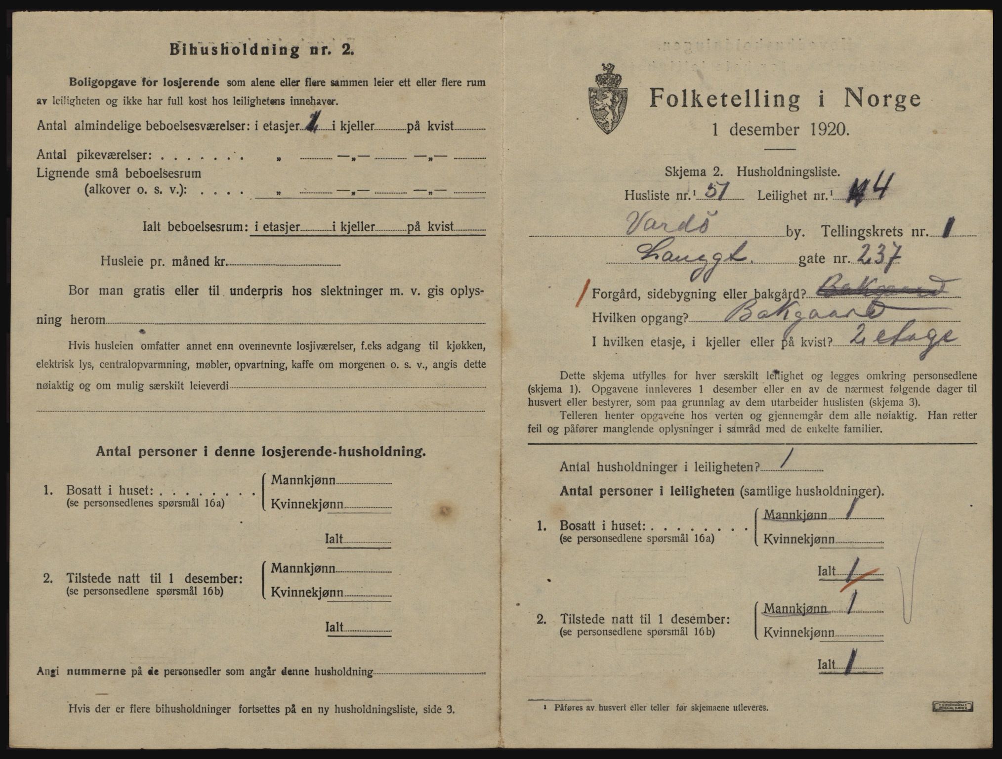 SATØ, 1920 census for Vardø, 1920, p. 1135