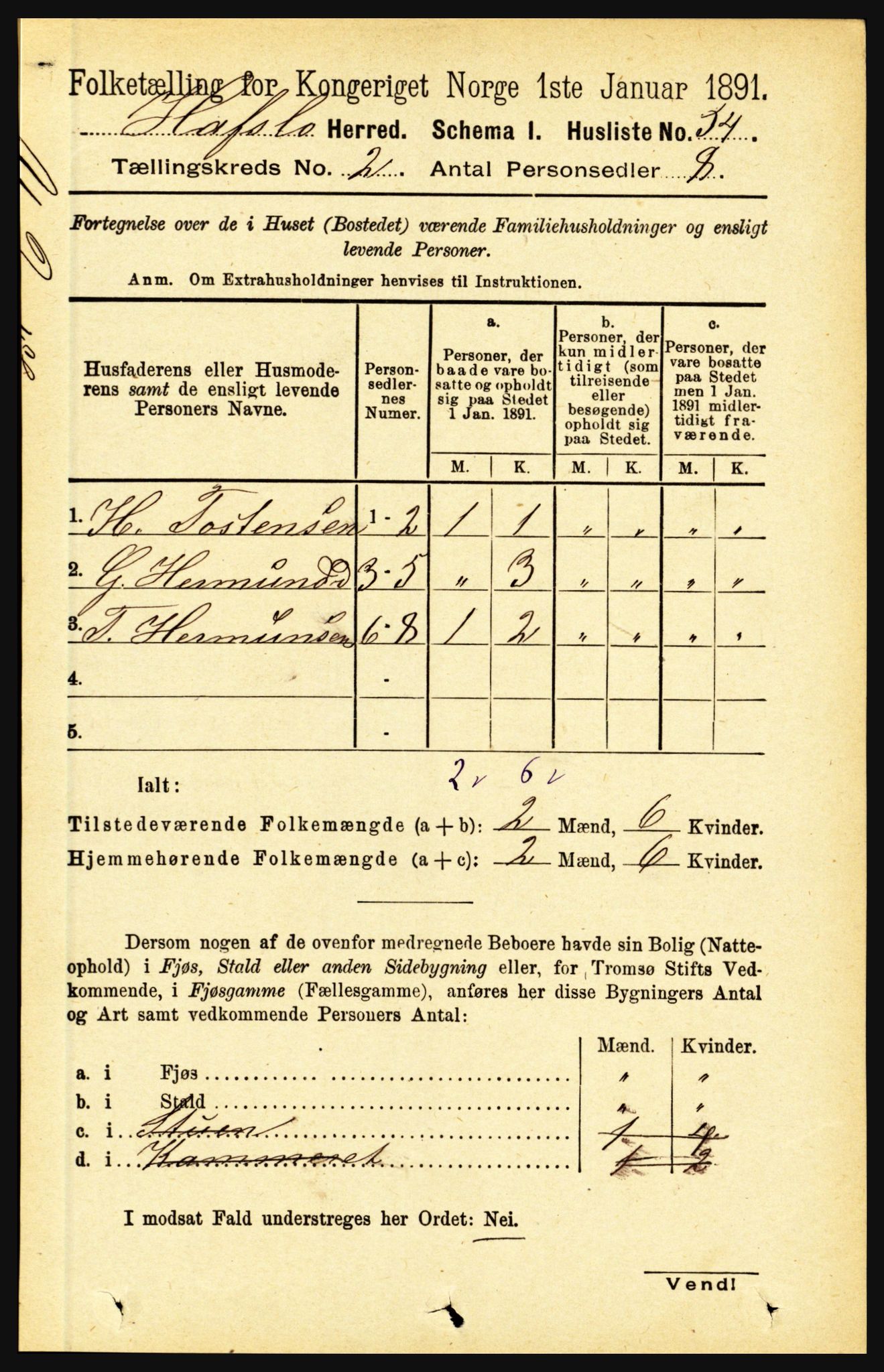 RA, 1891 census for 1425 Hafslo, 1891, p. 531