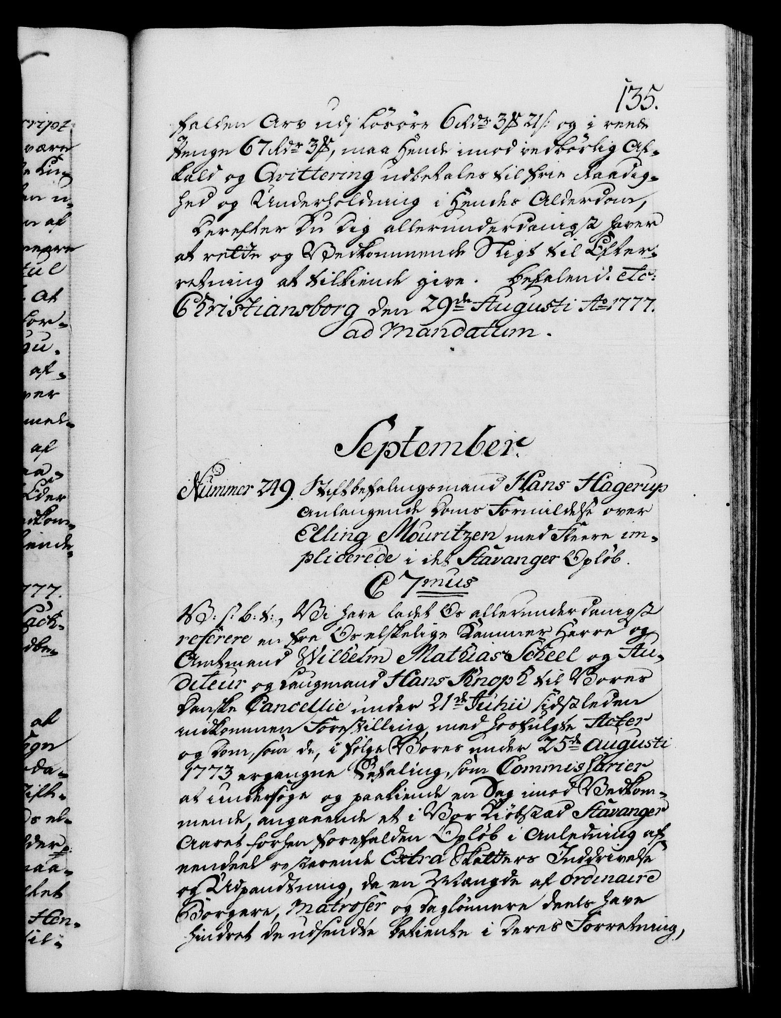 Danske Kanselli 1572-1799, RA/EA-3023/F/Fc/Fca/Fcab/L0042: Norske tegnelser, 1777-1781, p. 135a