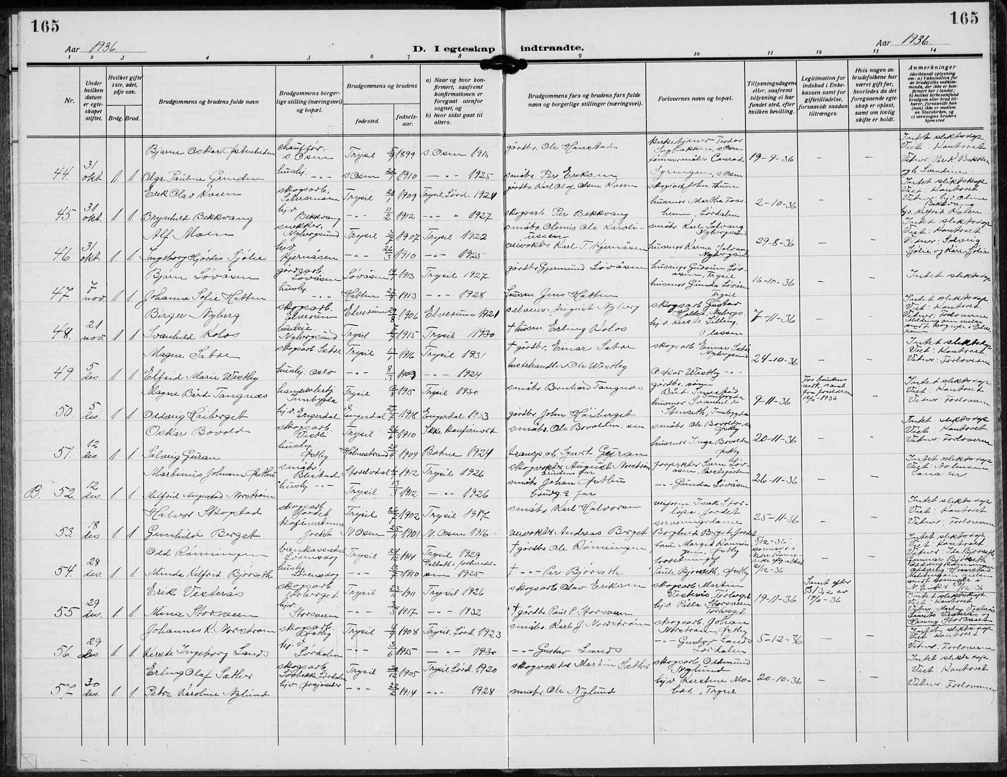 Trysil prestekontor, AV/SAH-PREST-046/H/Ha/Hab/L0010: Parish register (copy) no. 10, 1917-1937, p. 165