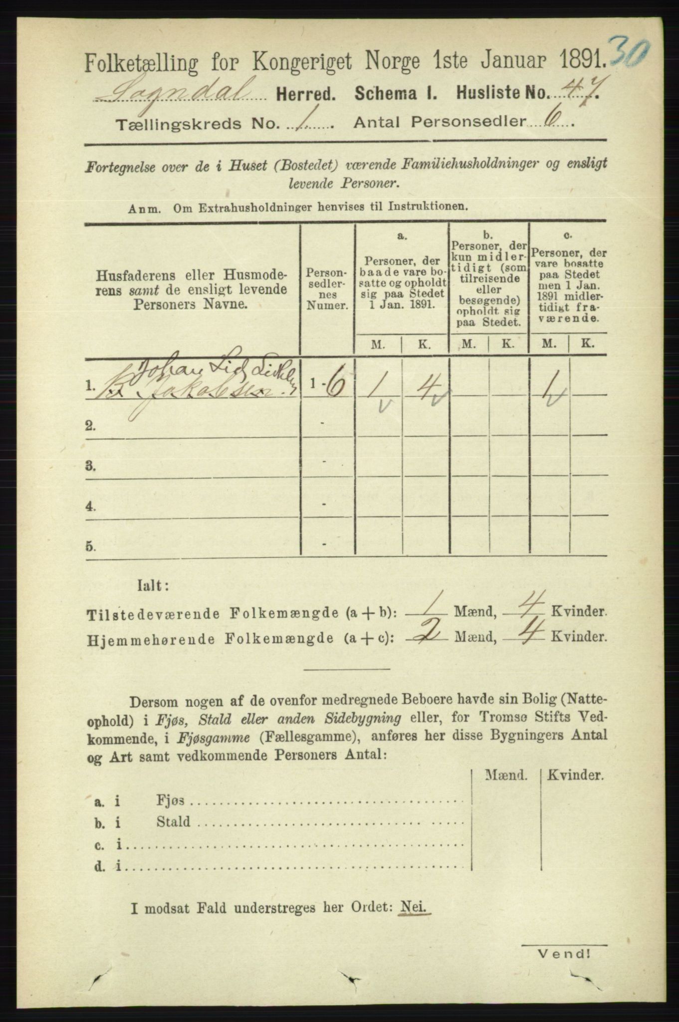 RA, 1891 census for 1111 Sokndal, 1891, p. 73