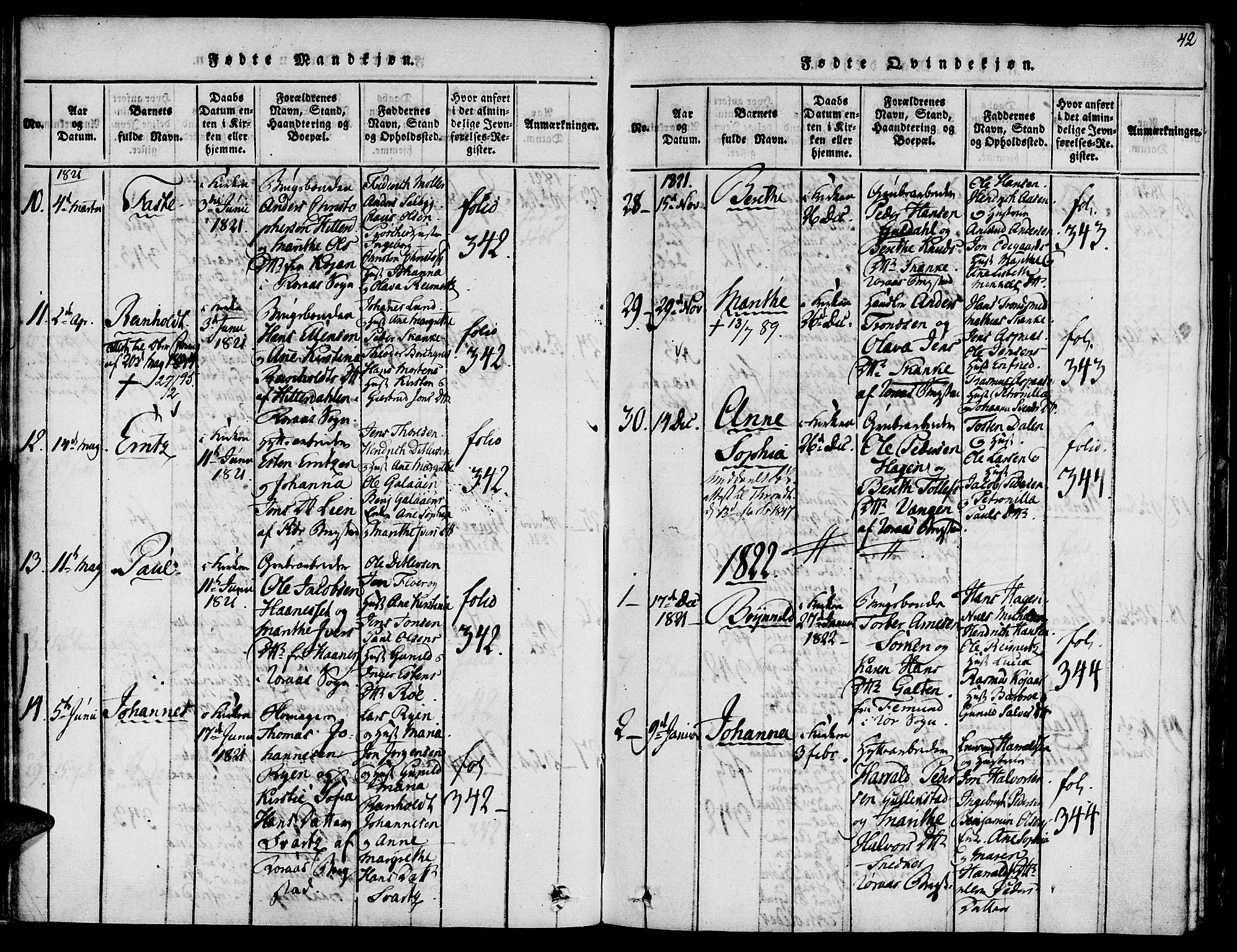 Ministerialprotokoller, klokkerbøker og fødselsregistre - Sør-Trøndelag, SAT/A-1456/681/L0929: Parish register (official) no. 681A07, 1817-1828, p. 42