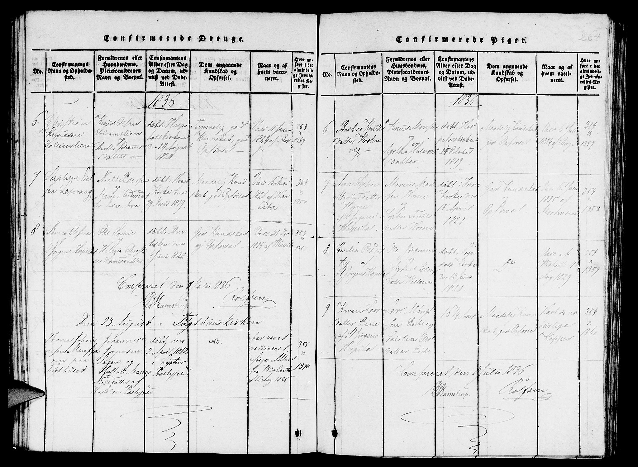 St. Jørgens hospital og Årstad sokneprestembete, AV/SAB-A-99934: Parish register (copy) no. A 1, 1816-1843, p. 264