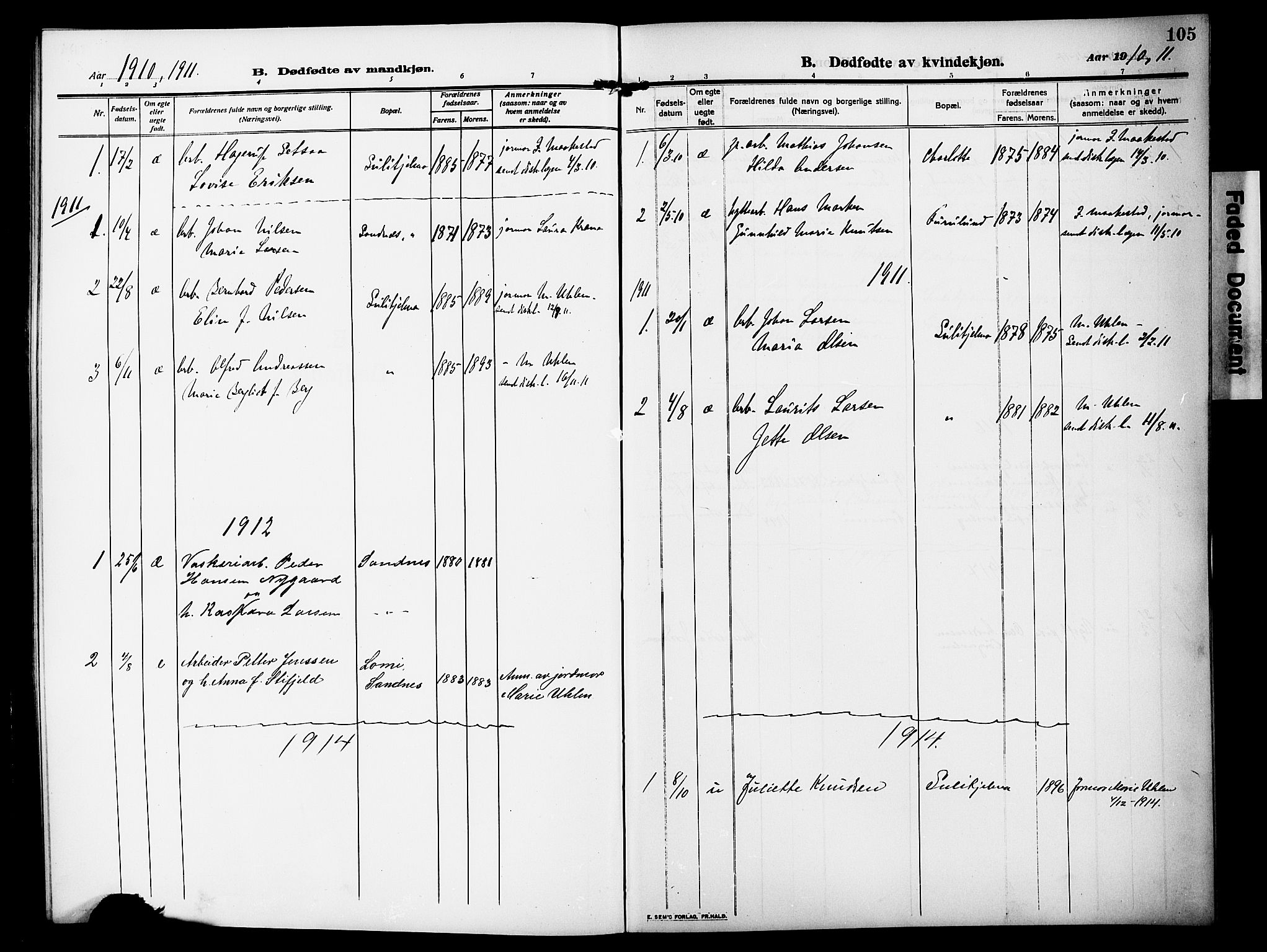 Ministerialprotokoller, klokkerbøker og fødselsregistre - Nordland, AV/SAT-A-1459/850/L0710: Parish register (official) no. 850A02, 1910-1920, p. 105