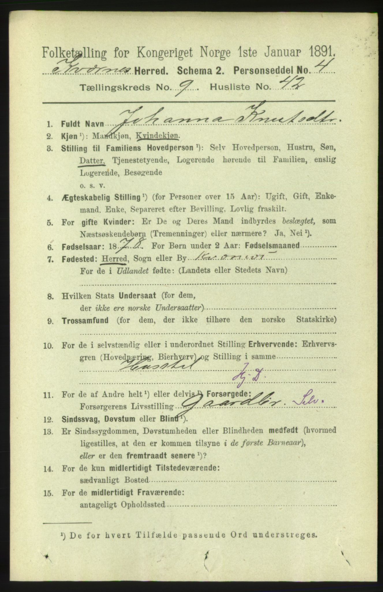 RA, 1891 census for 1553 Kvernes, 1891, p. 4258