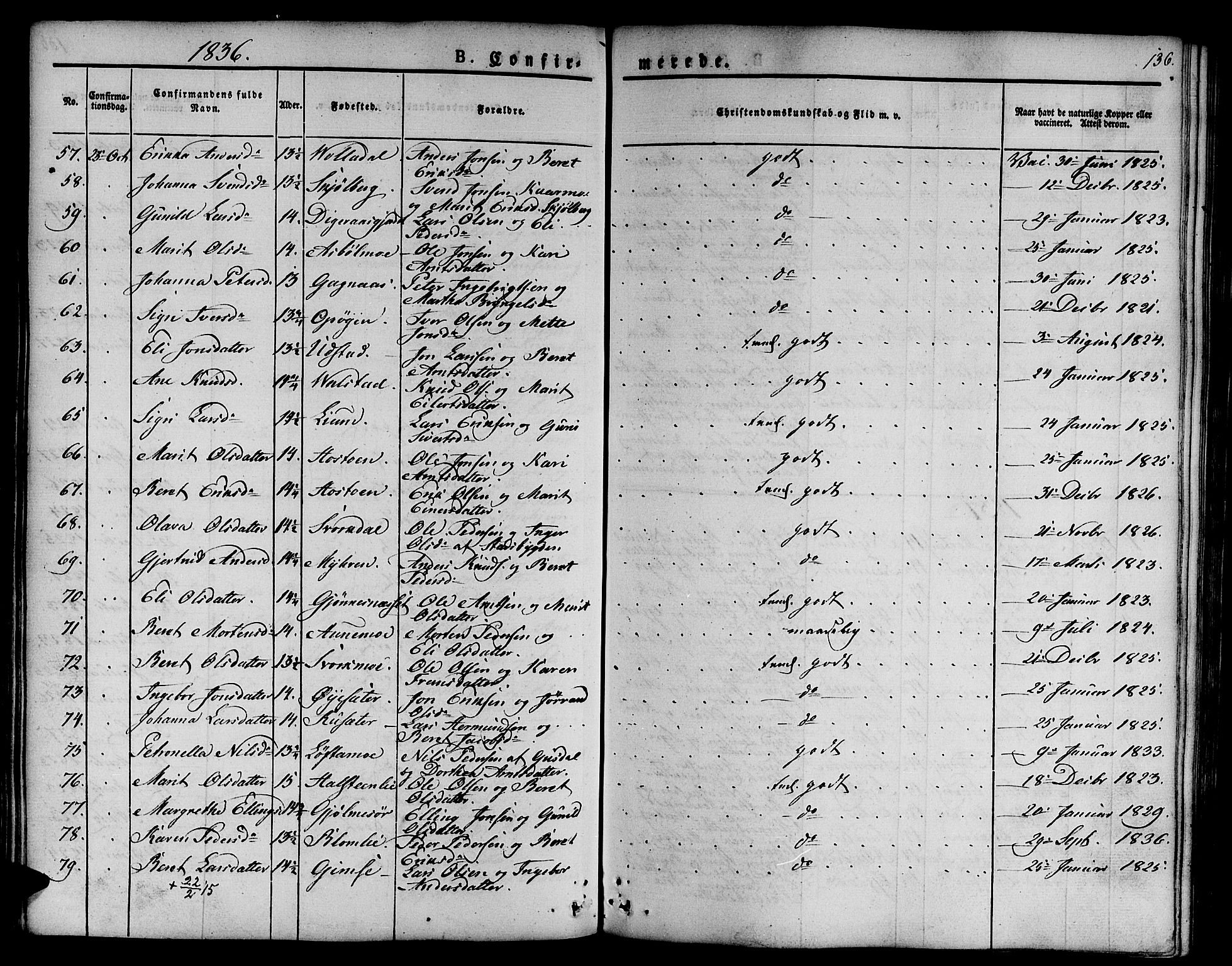 Ministerialprotokoller, klokkerbøker og fødselsregistre - Sør-Trøndelag, AV/SAT-A-1456/668/L0804: Parish register (official) no. 668A04, 1826-1839, p. 136