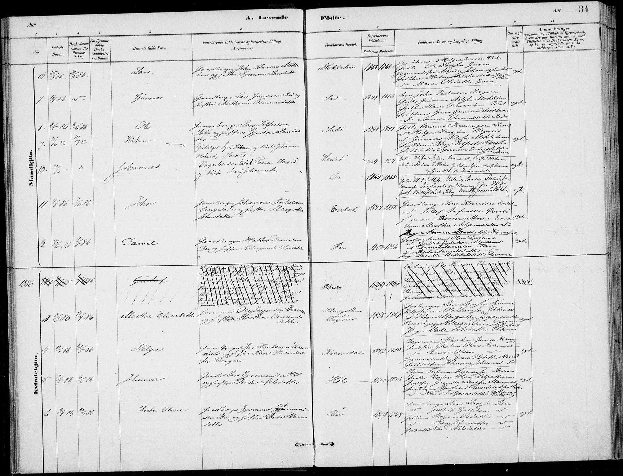 Ulvik sokneprestembete, AV/SAB-A-78801/H/Haa: Parish register (official) no. D  1, 1878-1903, p. 34