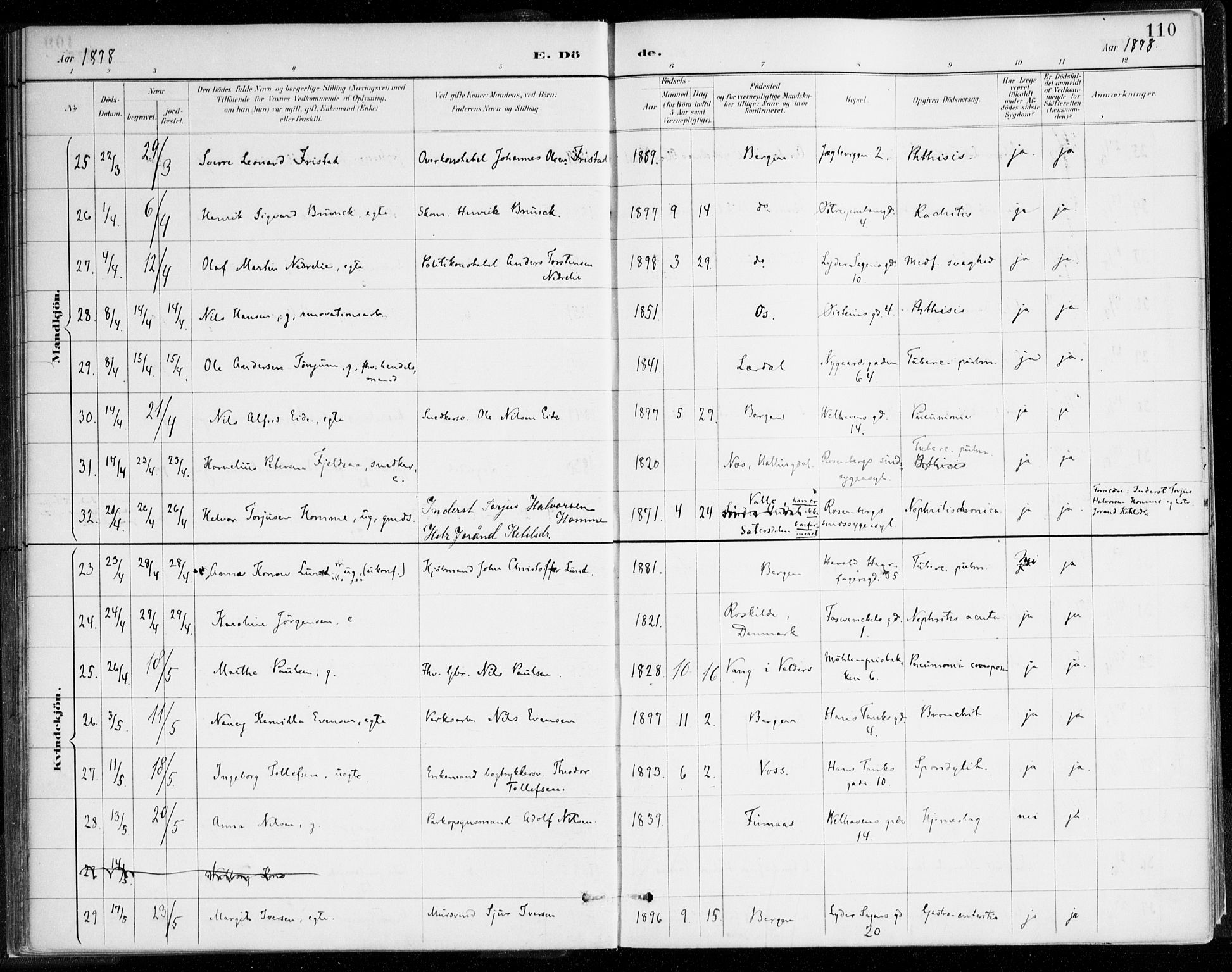 Johanneskirken sokneprestembete, AV/SAB-A-76001/H/Haa/L0019: Parish register (official) no. E 1, 1885-1915, p. 110