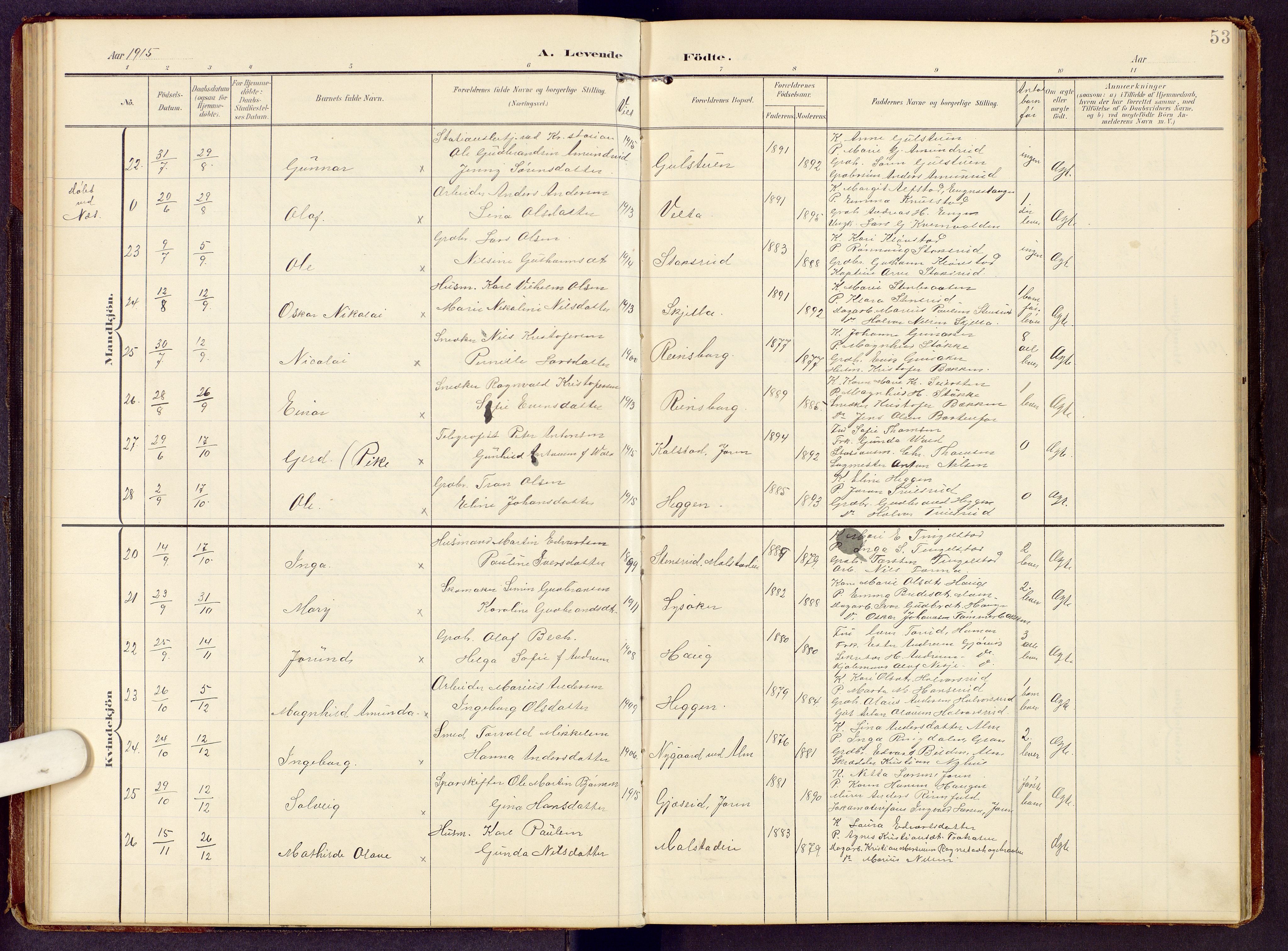 Brandbu prestekontor, SAH/PREST-114/H/Ha/Hab/L0009: Parish register (copy) no. 9, 1903-1916, p. 53