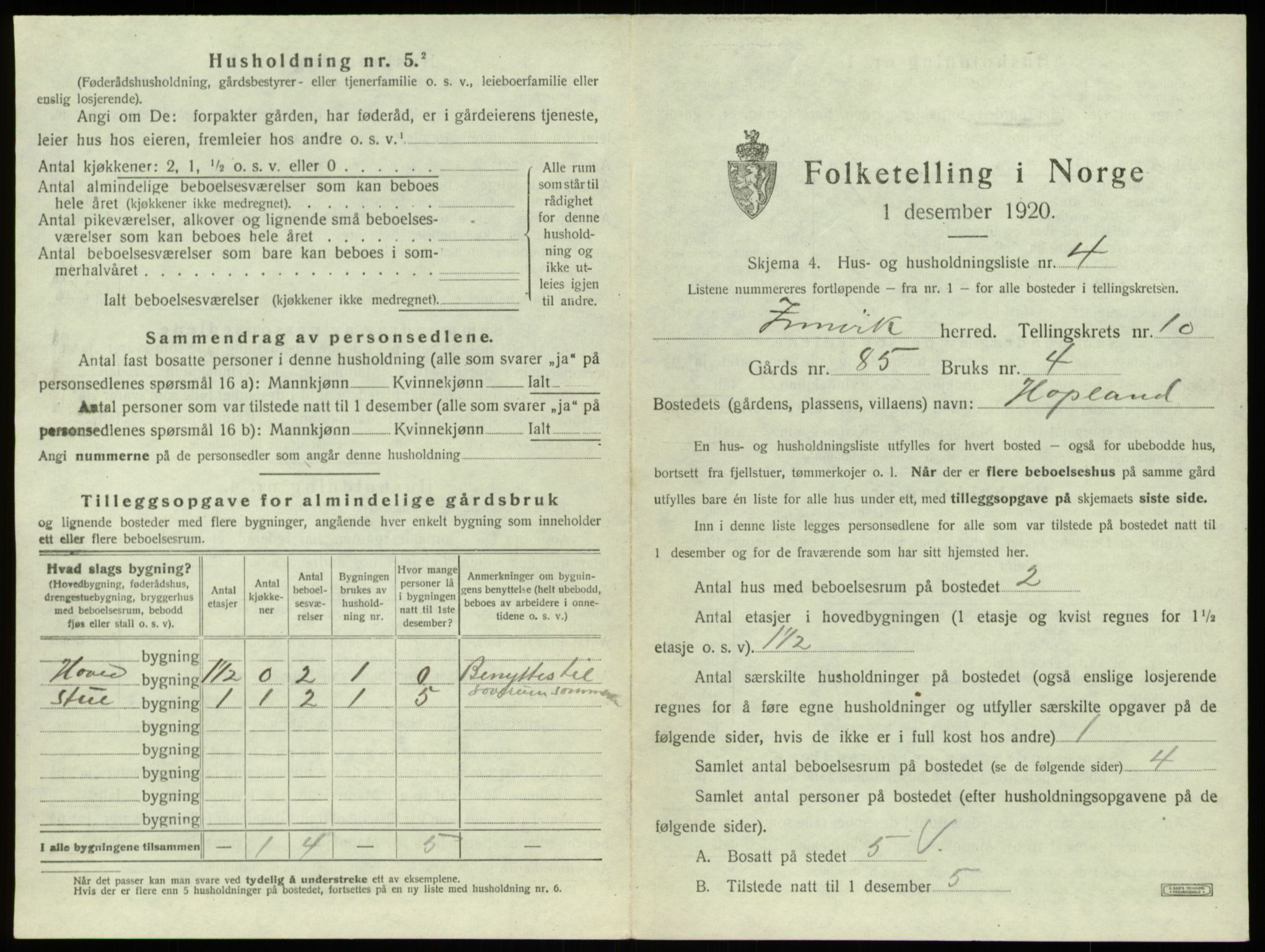 SAB, 1920 census for Innvik, 1920, p. 574