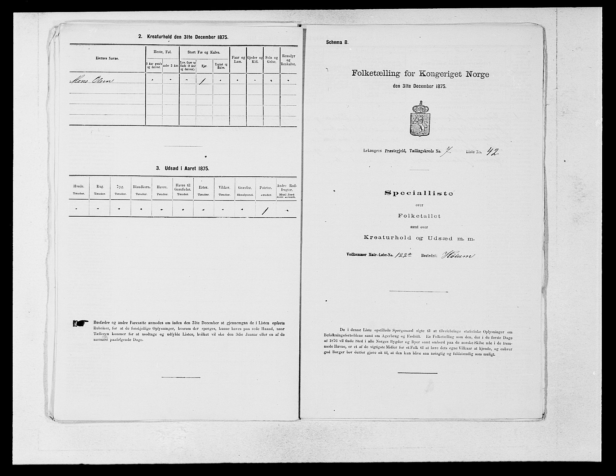 SAB, 1875 census for 1419P Leikanger, 1875, p. 620