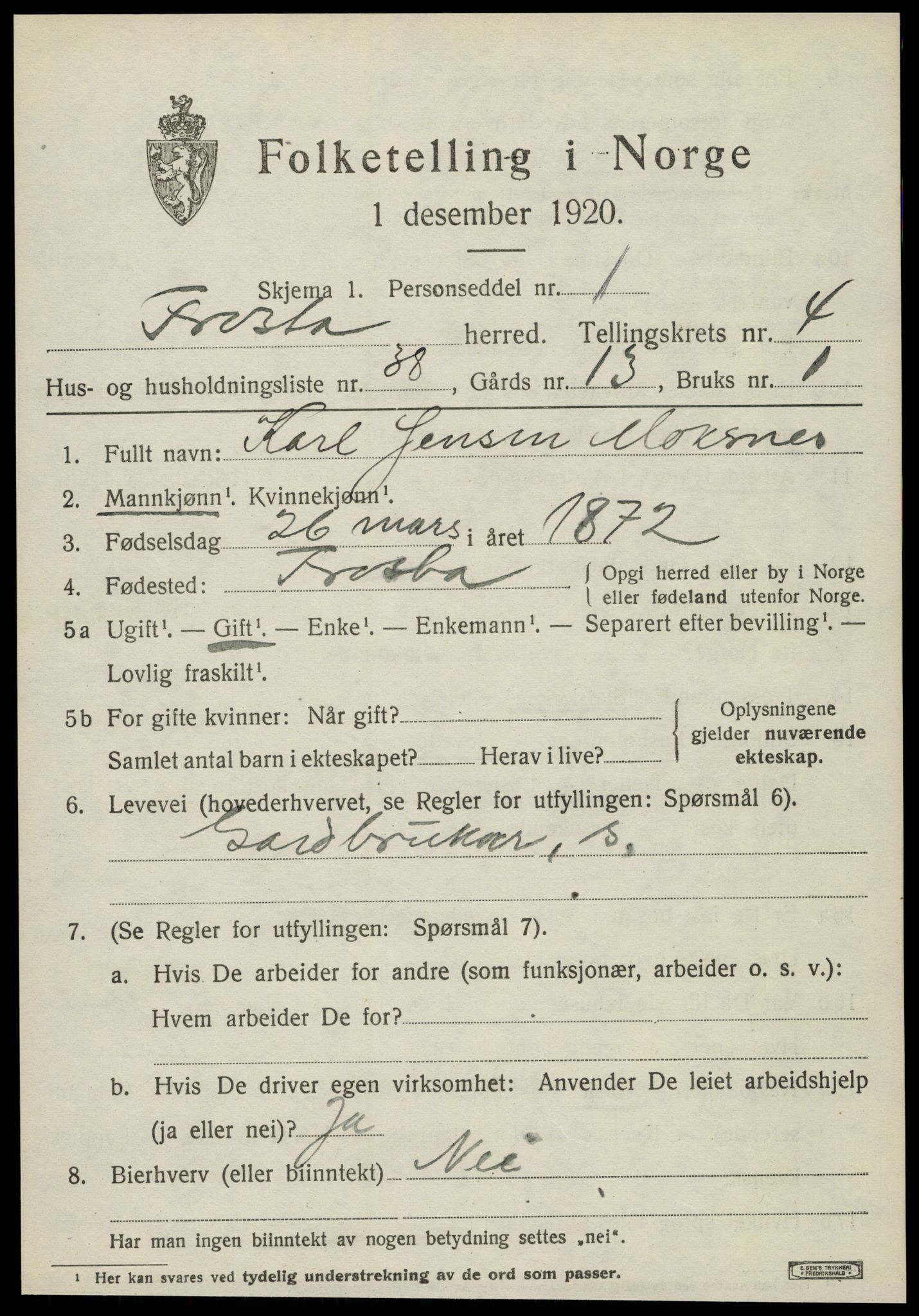 SAT, 1920 census for Frosta, 1920, p. 5164