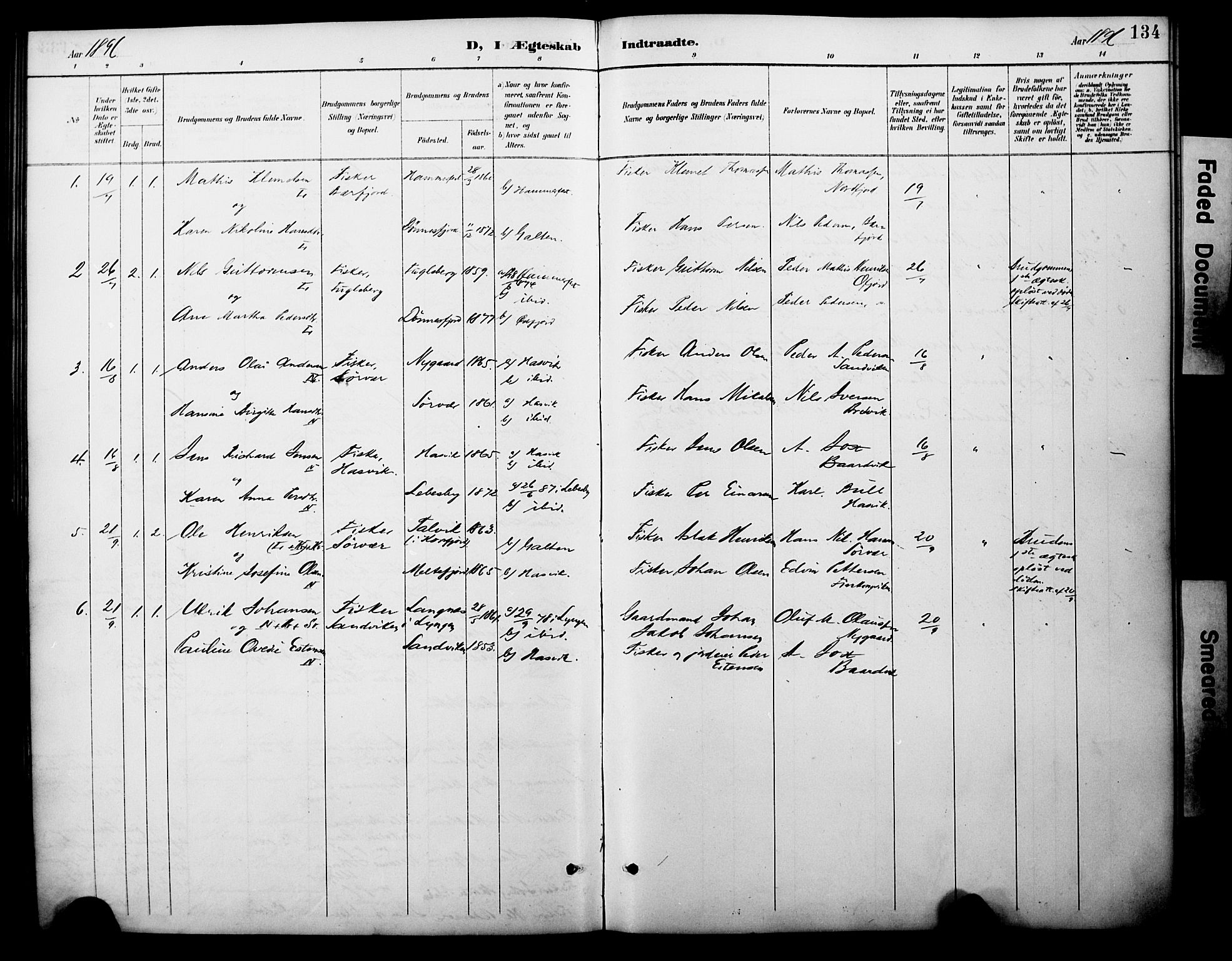 Loppa sokneprestkontor, SATØ/S-1339/H/Ha/L0008kirke: Parish register (official) no. 8, 1889-1907, p. 134