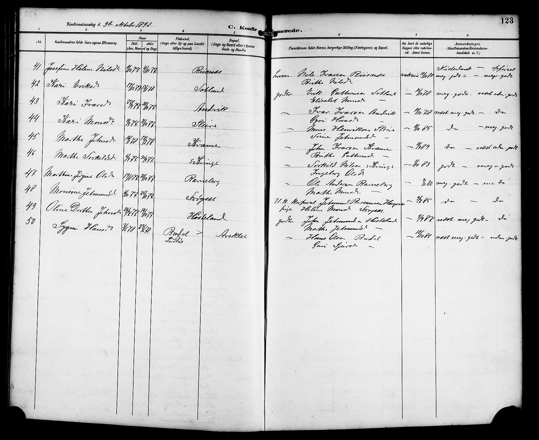 Masfjorden Sokneprestembete, AV/SAB-A-77001: Parish register (copy) no. B 1, 1892-1913, p. 123