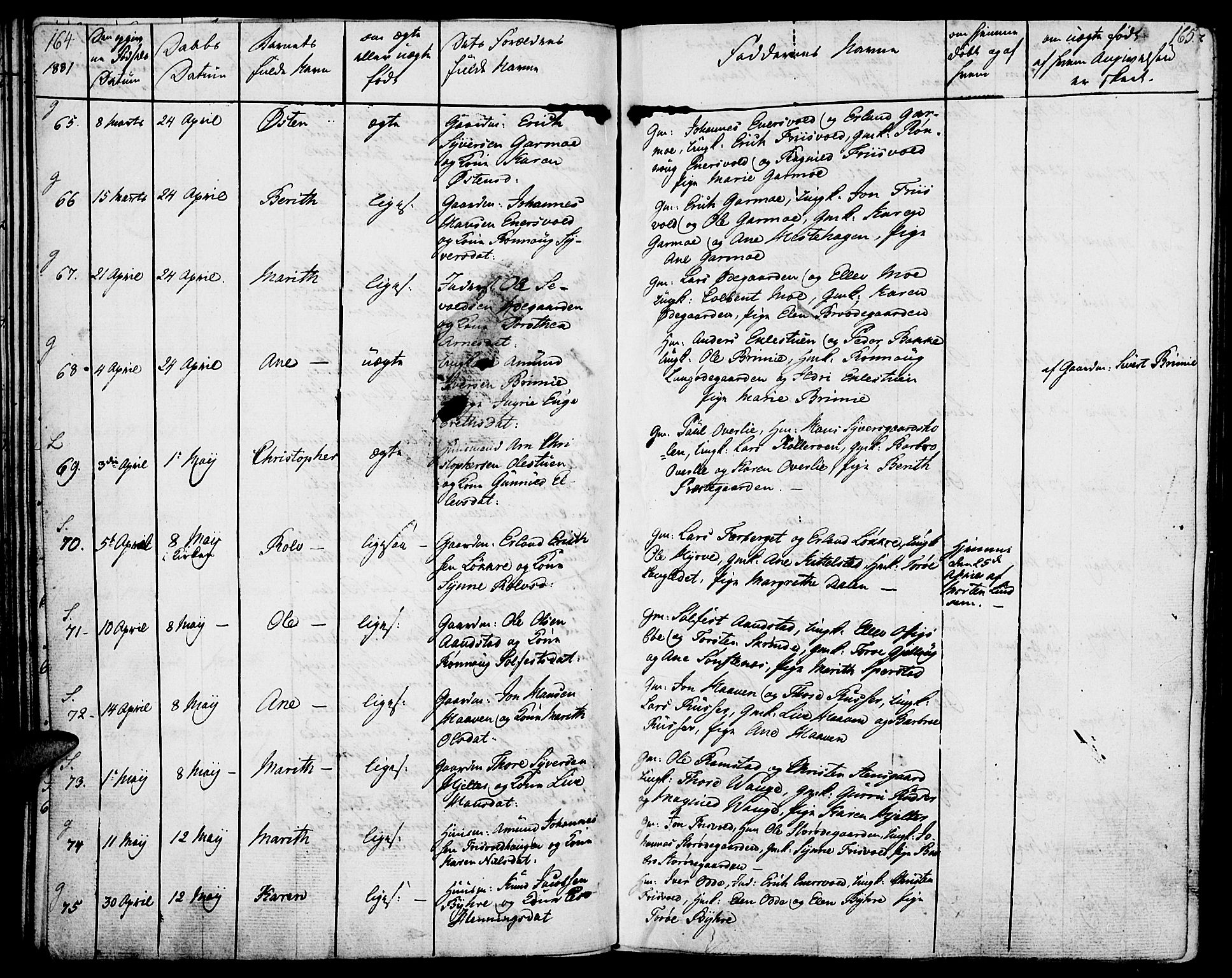 Lom prestekontor, AV/SAH-PREST-070/K/L0005: Parish register (official) no. 5, 1825-1837, p. 164-165