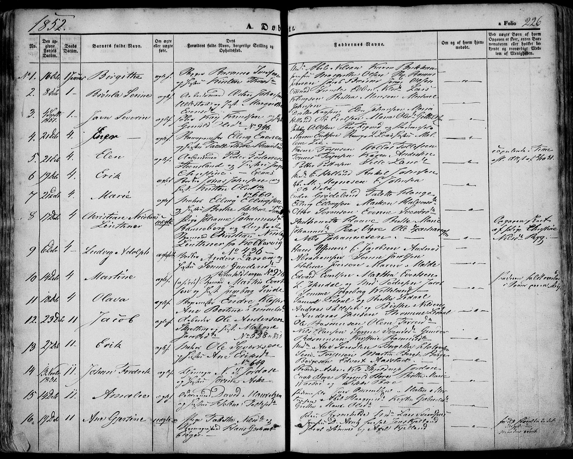Domkirken sokneprestkontor, SAST/A-101812/001/30/30BA/L0016: Parish register (official) no. A 15, 1844-1854, p. 226