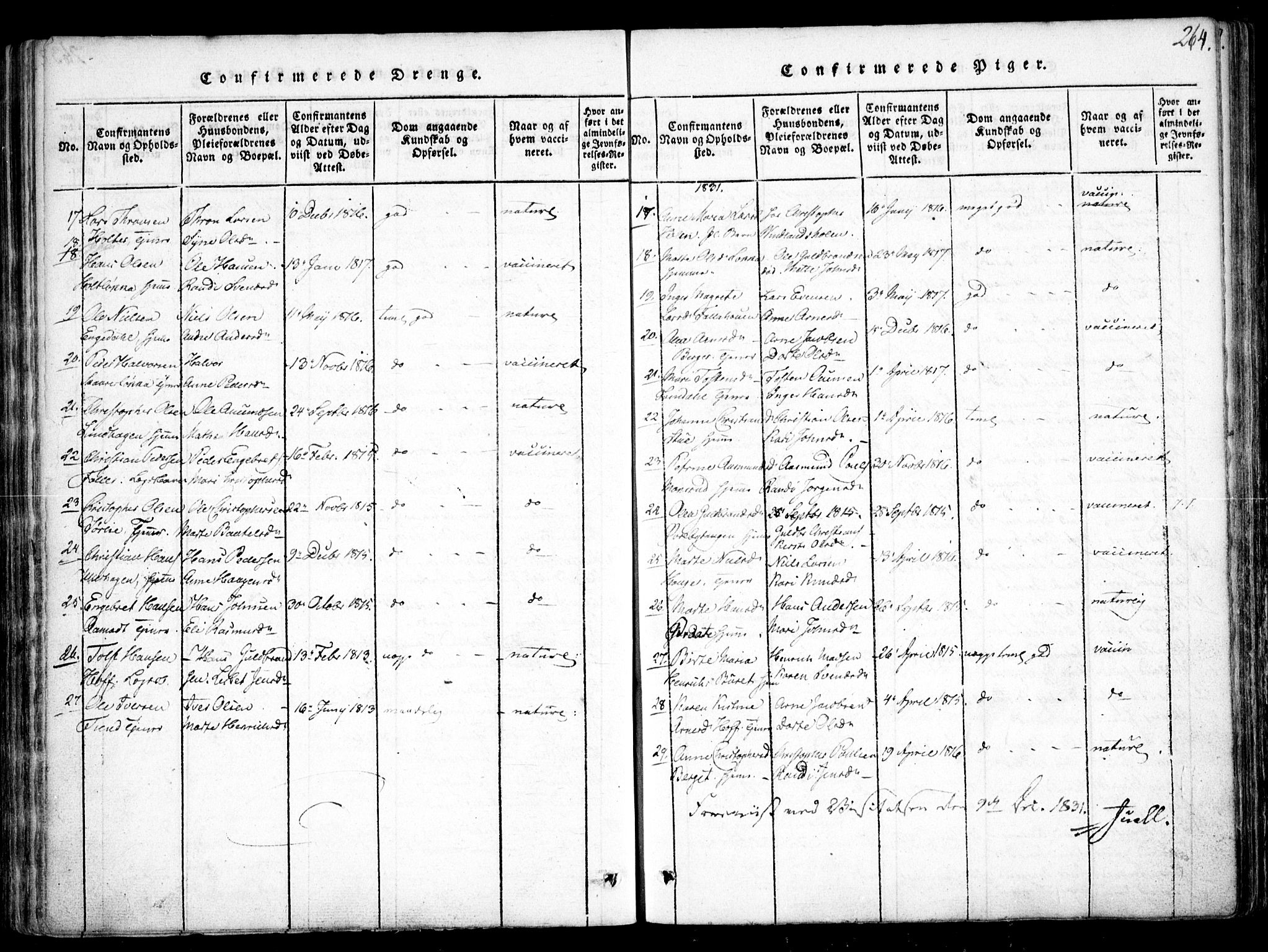 Fet prestekontor Kirkebøker, SAO/A-10370a/F/Fa/L0008: Parish register (official) no. I 8, 1815-1842, p. 264