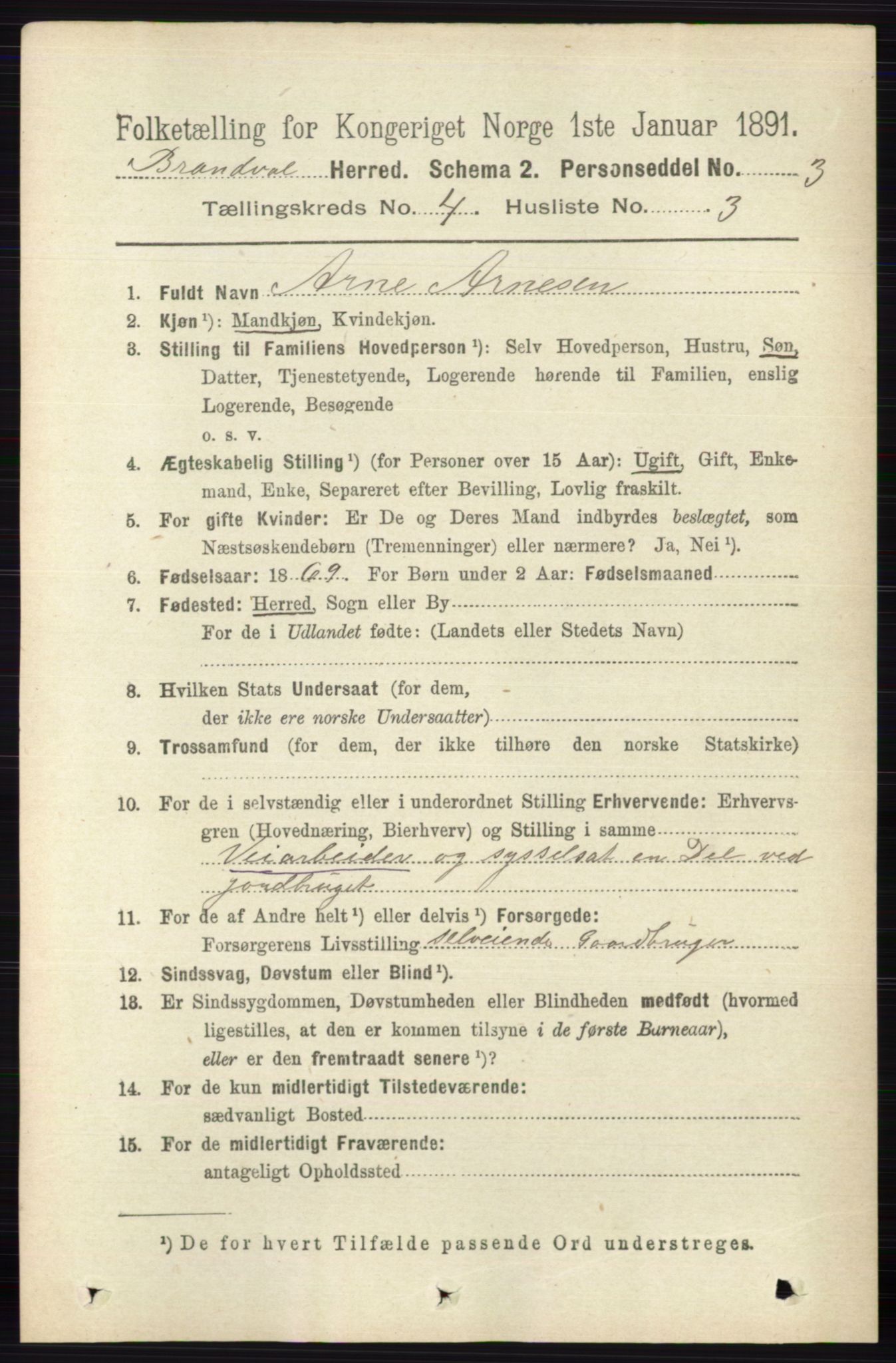 RA, 1891 census for 0422 Brandval, 1891, p. 1722