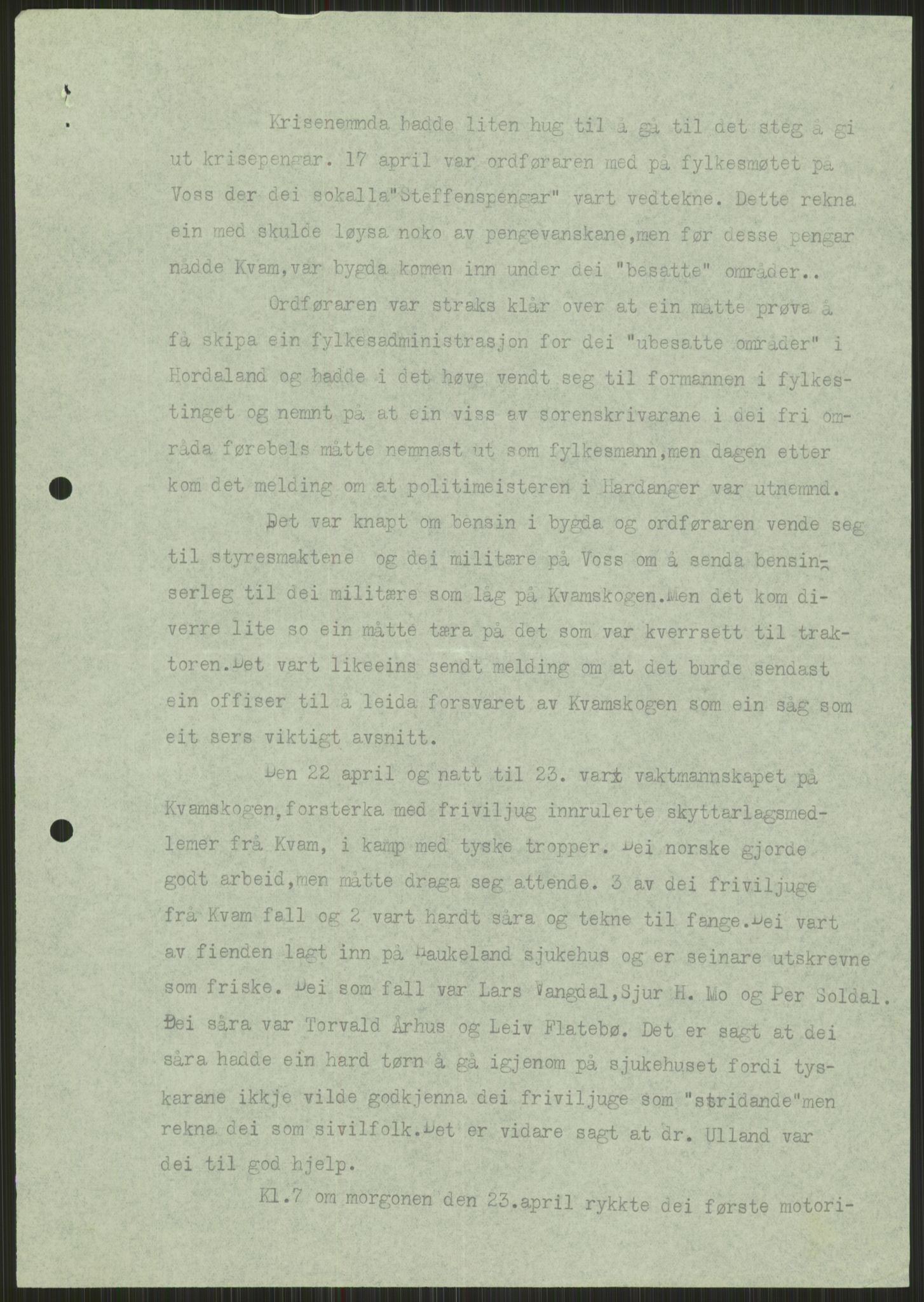 Forsvaret, Forsvarets krigshistoriske avdeling, AV/RA-RAFA-2017/Y/Ya/L0015: II-C-11-31 - Fylkesmenn.  Rapporter om krigsbegivenhetene 1940., 1940, p. 334