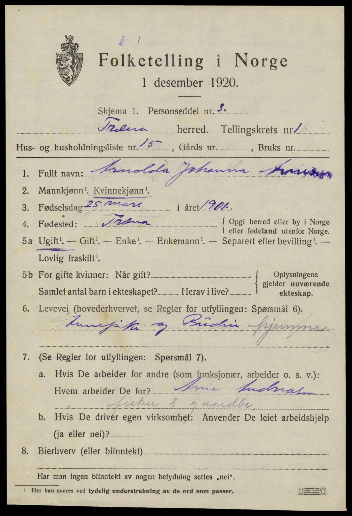 SAT, 1920 census for Træna, 1920, p. 410