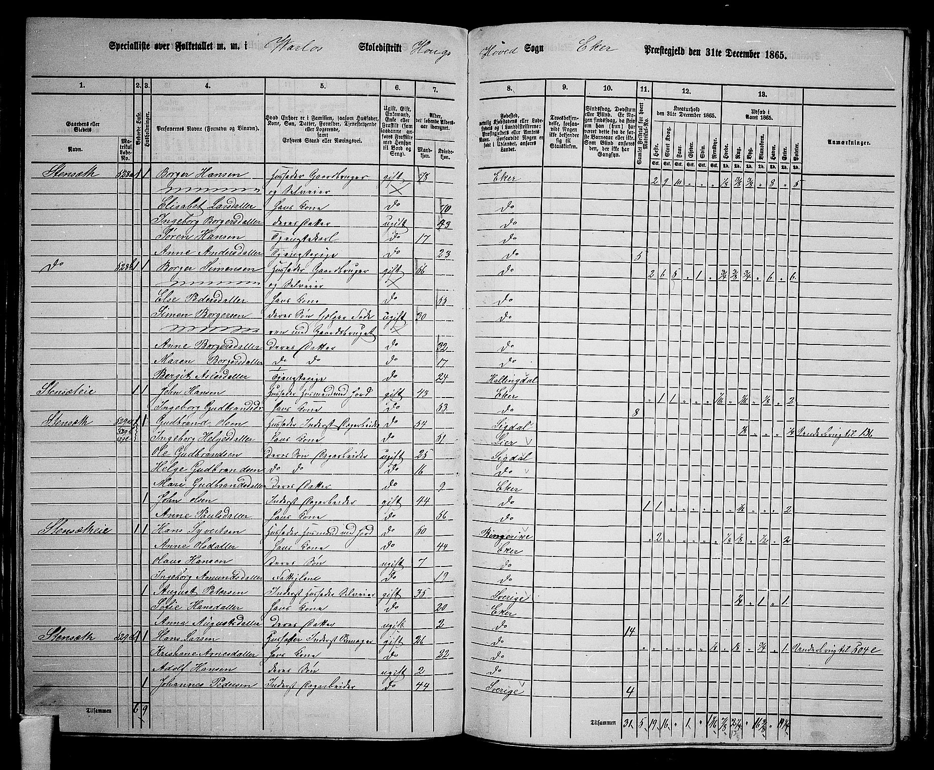 RA, 1865 census for Eiker, 1865, p. 144