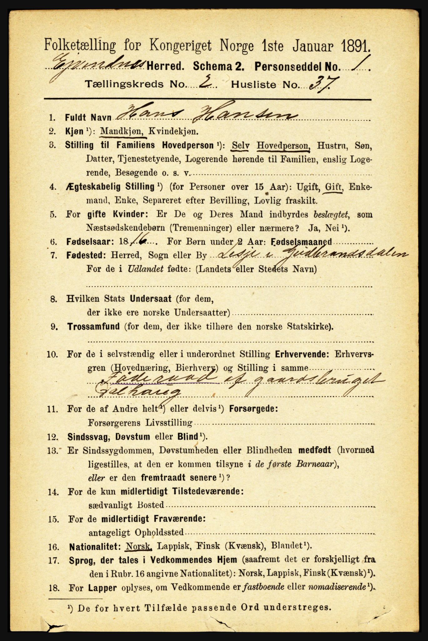 RA, 1891 census for 1853 Evenes, 1891, p. 671