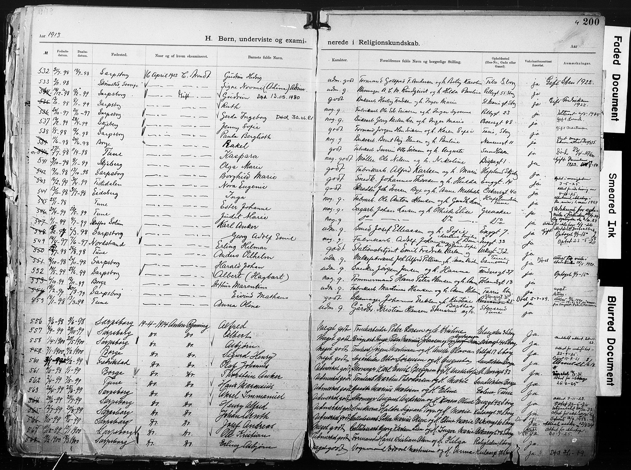 Sarpsborg metodistkirke, SAO/PAO-0233/A/L0004: Dissenter register no. 4, 1892-1923, p. 200