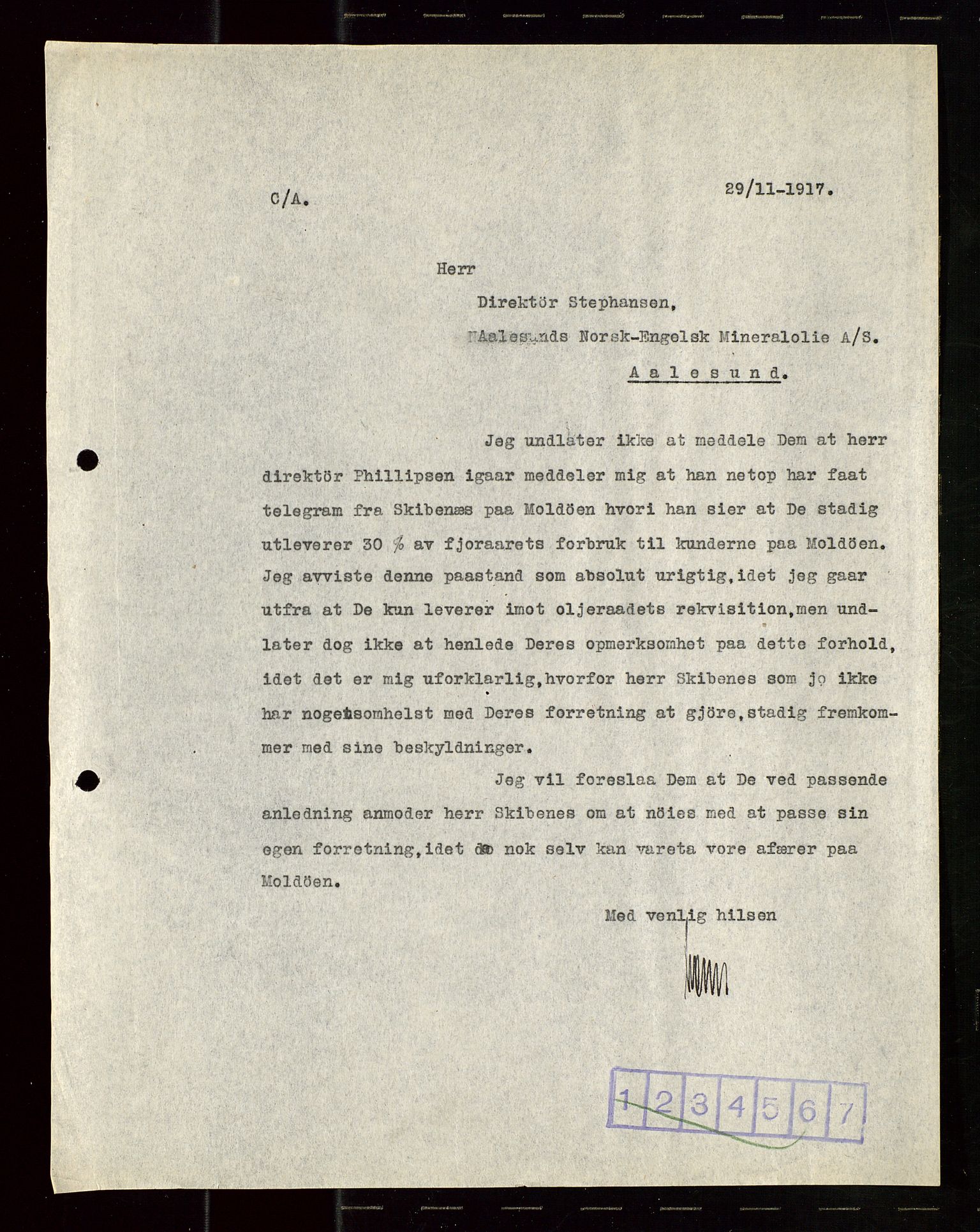 Pa 1521 - A/S Norske Shell, AV/SAST-A-101915/E/Ea/Eaa/L0019: Sjefskorrespondanse, 1917, p. 258