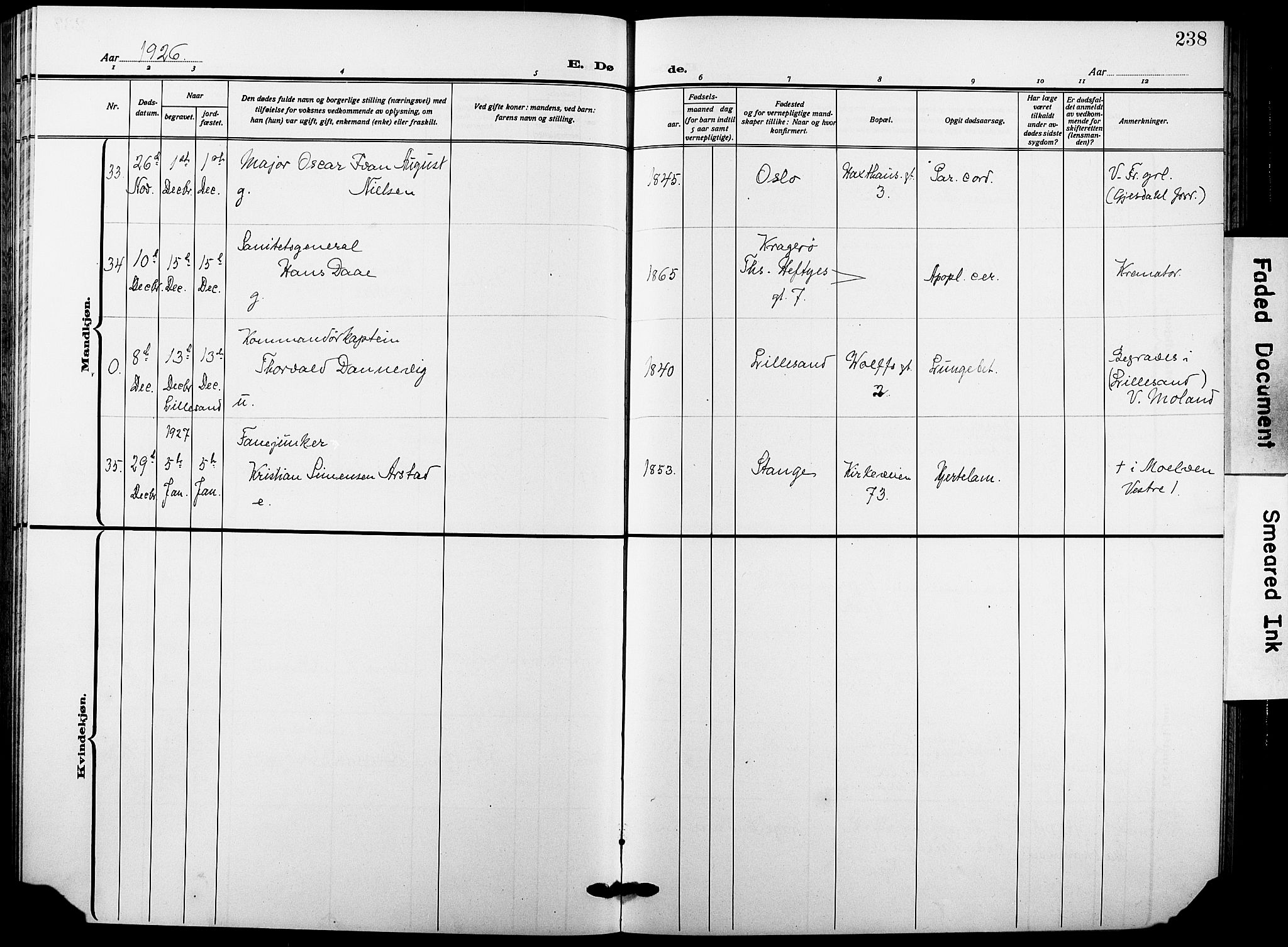 Garnisonsmenigheten Kirkebøker, SAO/A-10846/F/Fa/L0016: Parish register (official) no. 16, 1922-1930, p. 238