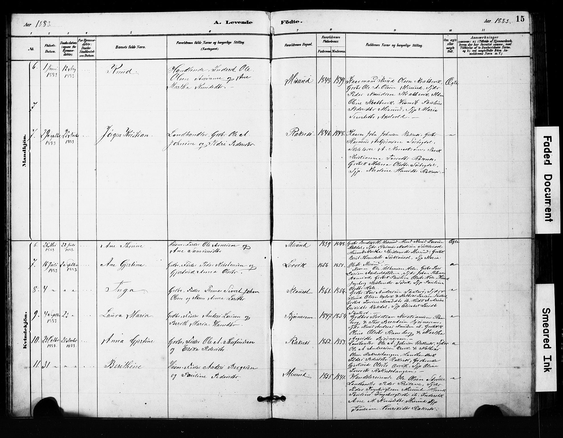 Ministerialprotokoller, klokkerbøker og fødselsregistre - Møre og Romsdal, AV/SAT-A-1454/563/L0737: Parish register (copy) no. 563C01, 1878-1916, p. 15