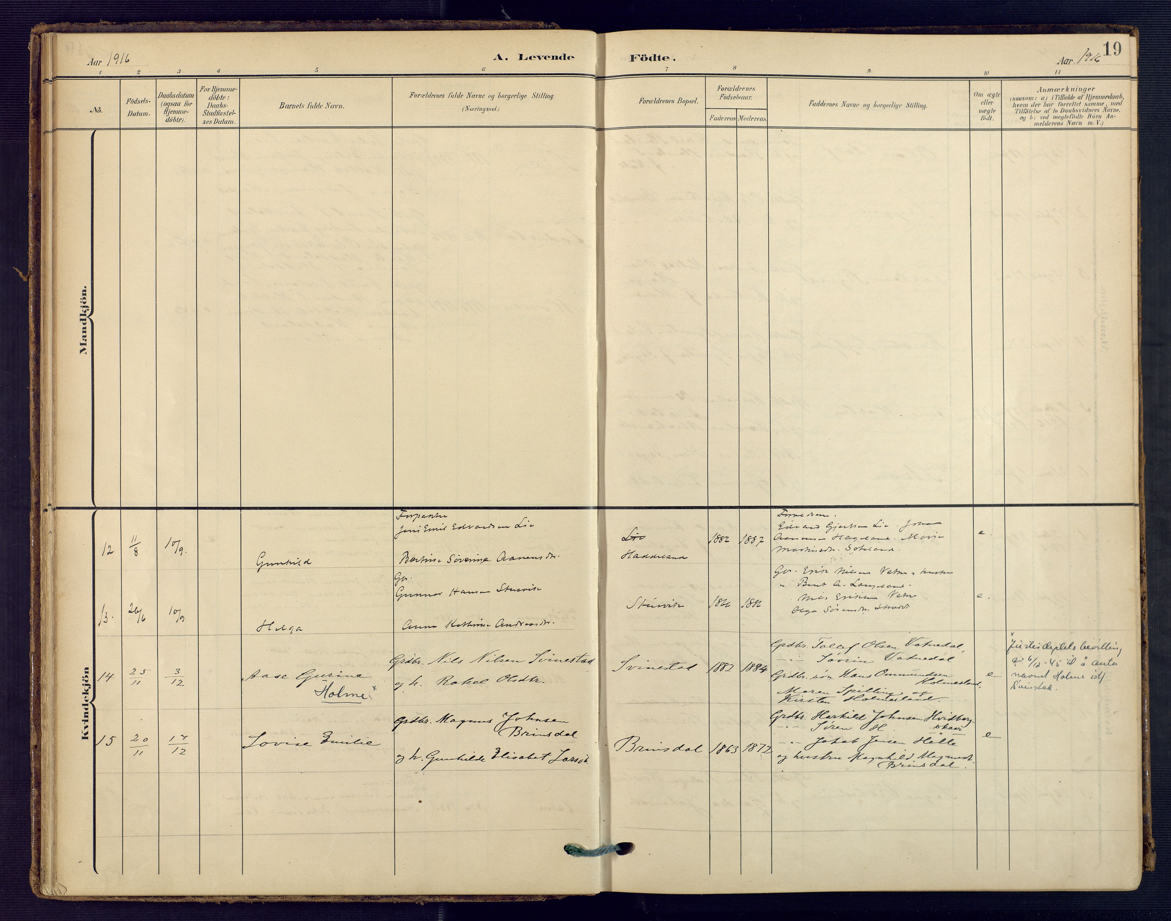 Holum sokneprestkontor, SAK/1111-0022/F/Fa/Faa/L0008: Parish register (official) no. A 8, 1908-1929, p. 19