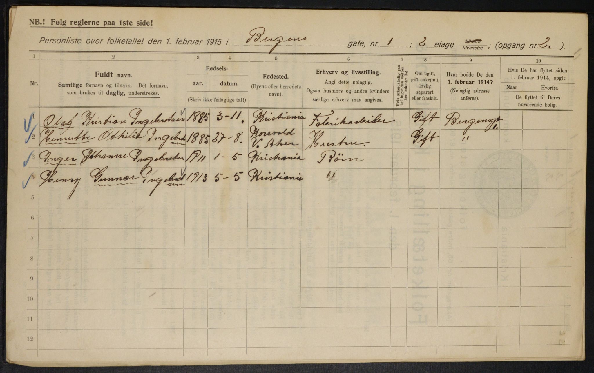 OBA, Municipal Census 1915 for Kristiania, 1915, p. 3772