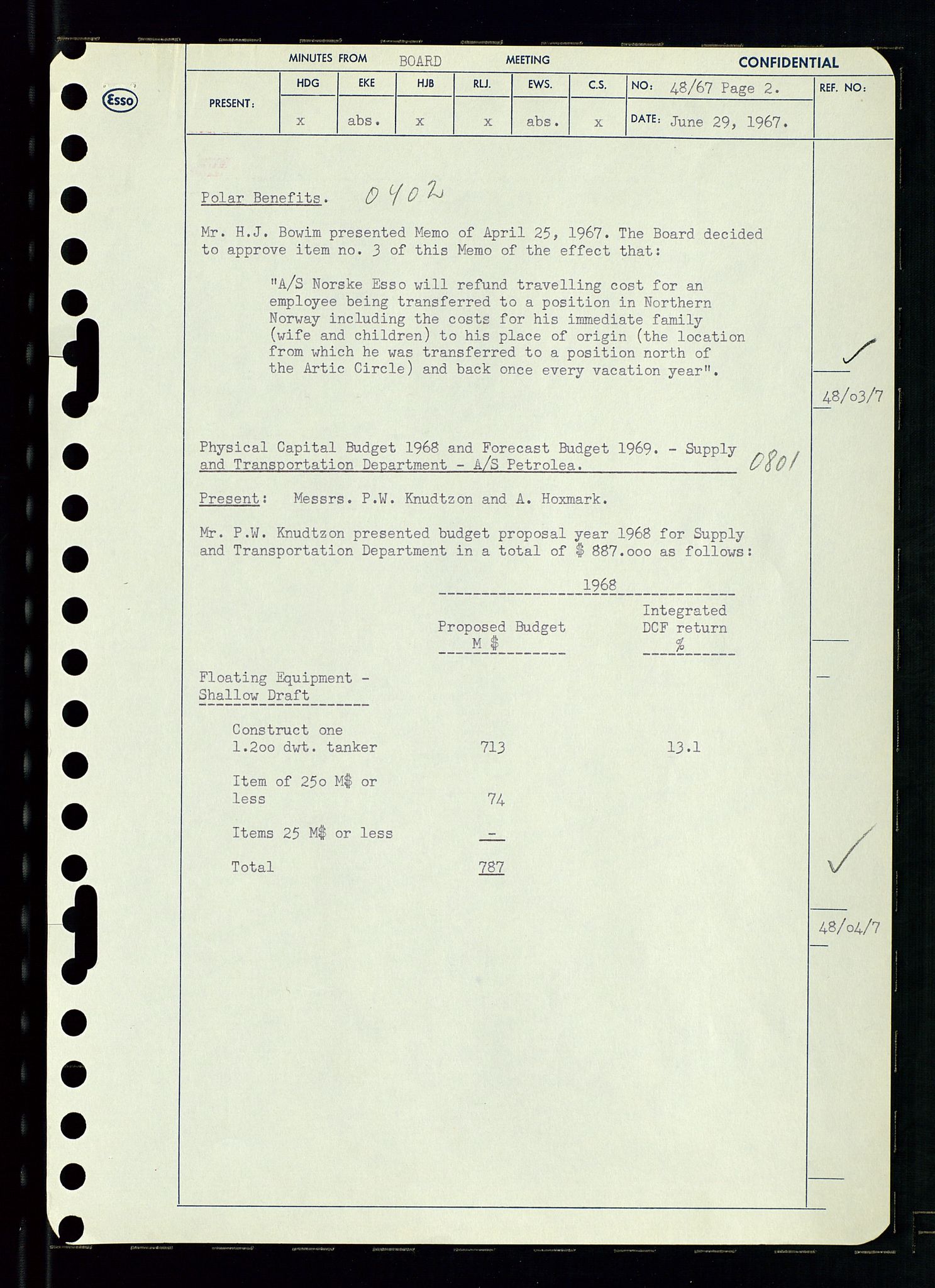 Pa 0982 - Esso Norge A/S, AV/SAST-A-100448/A/Aa/L0002/0003: Den administrerende direksjon Board minutes (styrereferater) / Den administrerende direksjon Board minutes (styrereferater), 1967, p. 96