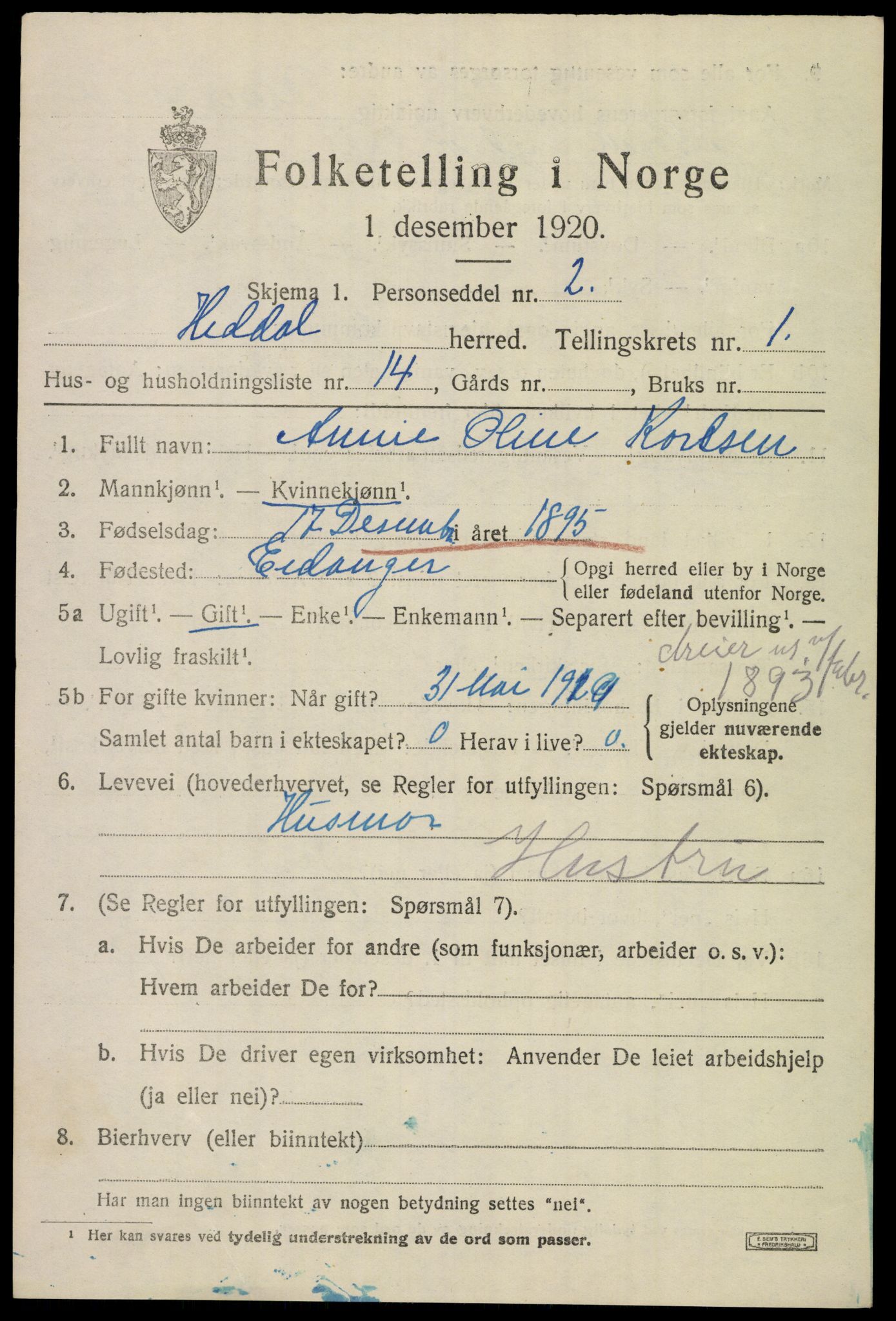 SAKO, 1920 census for Heddal, 1920, p. 1548