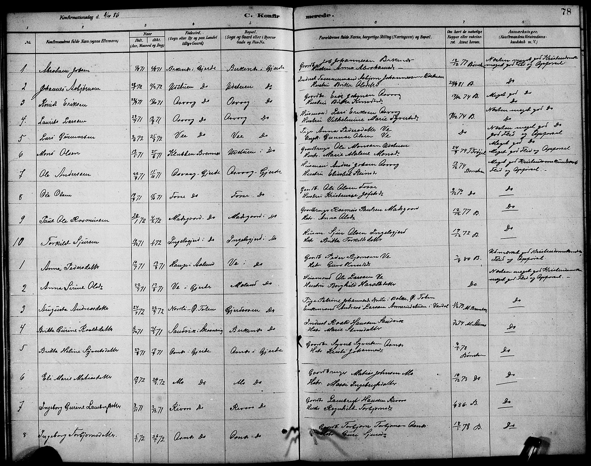 Etne sokneprestembete, AV/SAB-A-75001/H/Hab: Parish register (copy) no. B 4, 1879-1897, p. 78