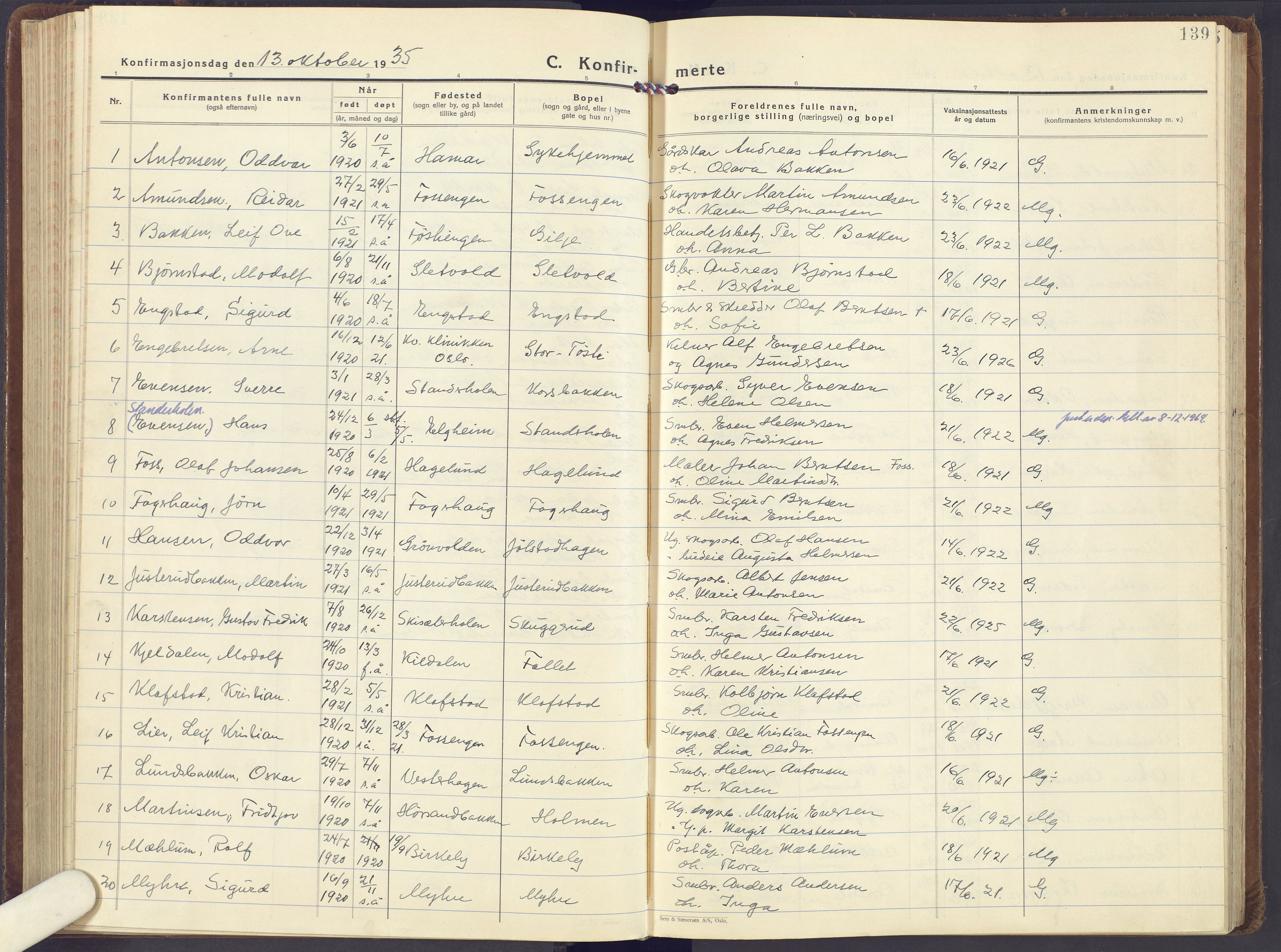 Romedal prestekontor, SAH/PREST-004/K/L0013: Parish register (official) no. 13, 1930-1949, p. 139