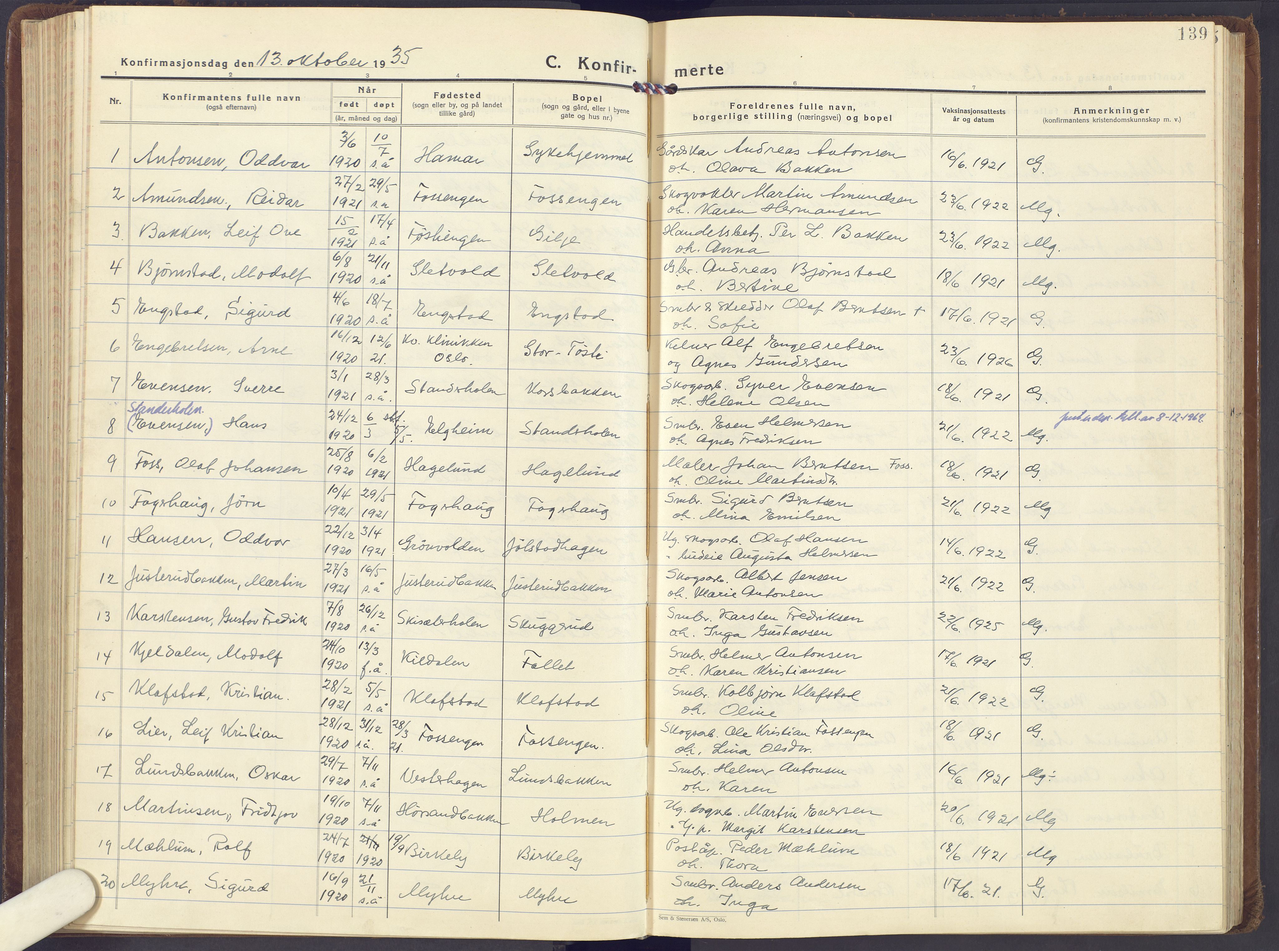 Romedal prestekontor, AV/SAH-PREST-004/K/L0013: Parish register (official) no. 13, 1930-1949, p. 139