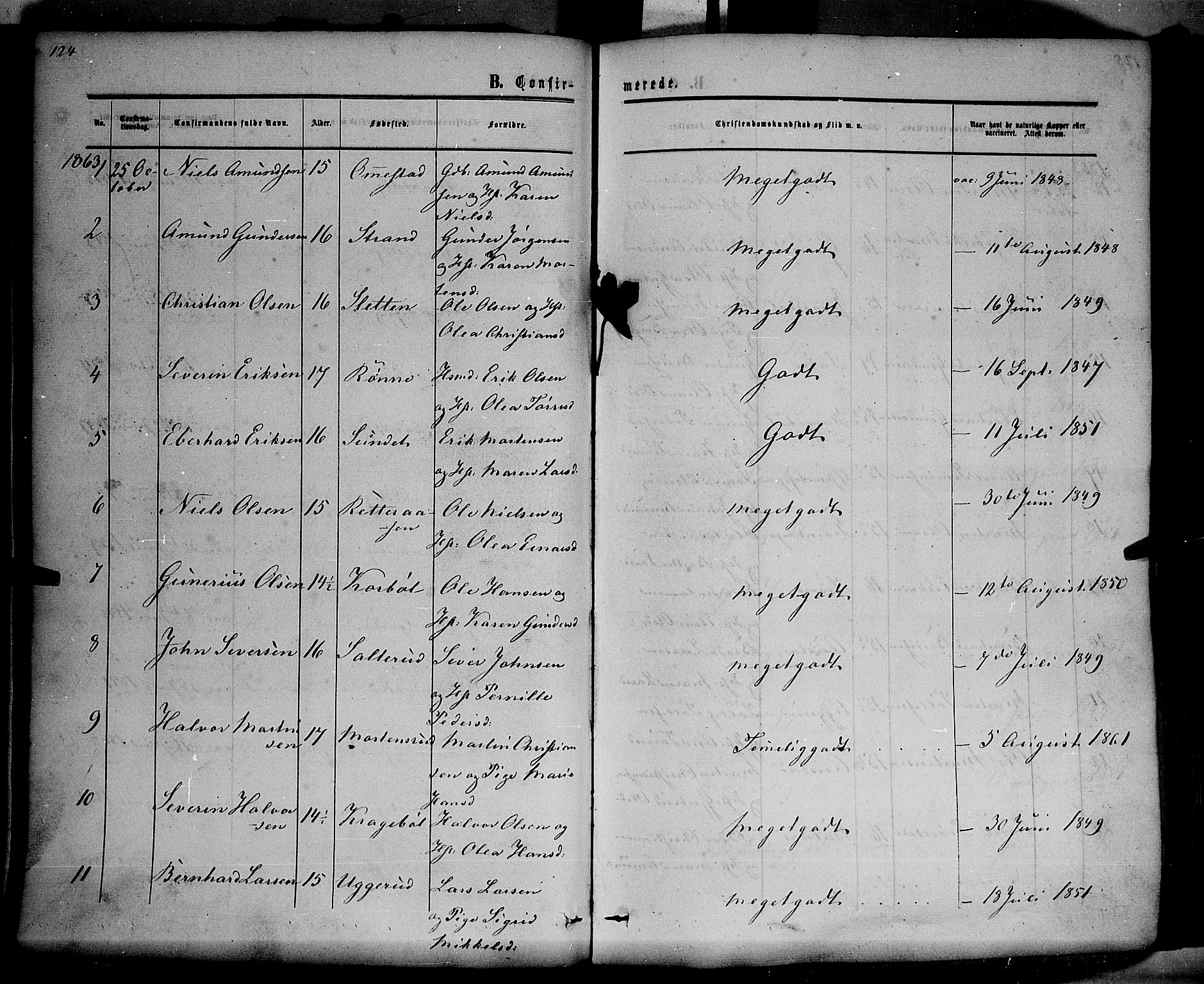 Hof prestekontor, SAH/PREST-038/H/Ha/Haa/L0009: Parish register (official) no. 9, 1862-1877, p. 124