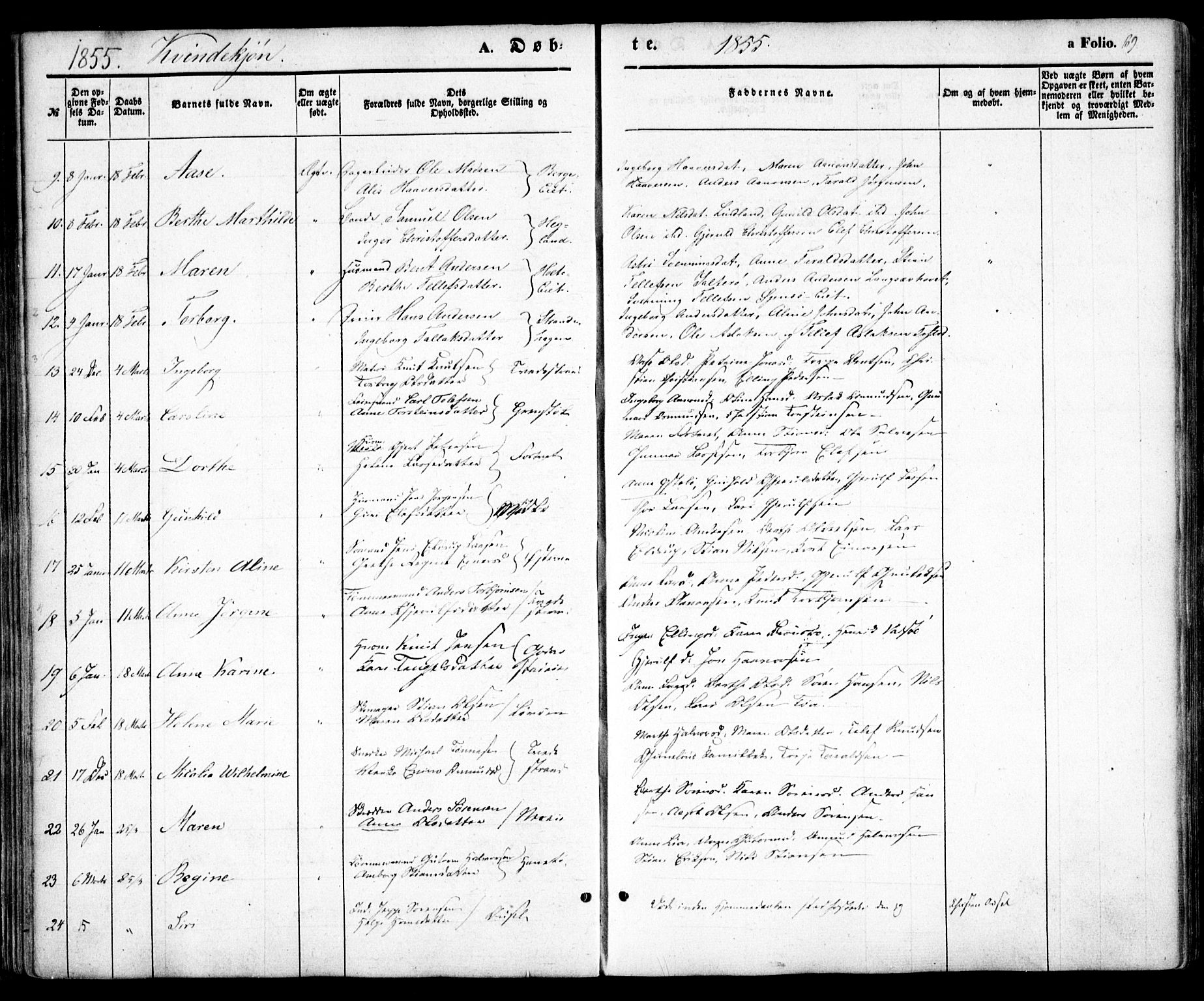 Holt sokneprestkontor, AV/SAK-1111-0021/F/Fa/L0008: Parish register (official) no. A 8, 1849-1860, p. 69