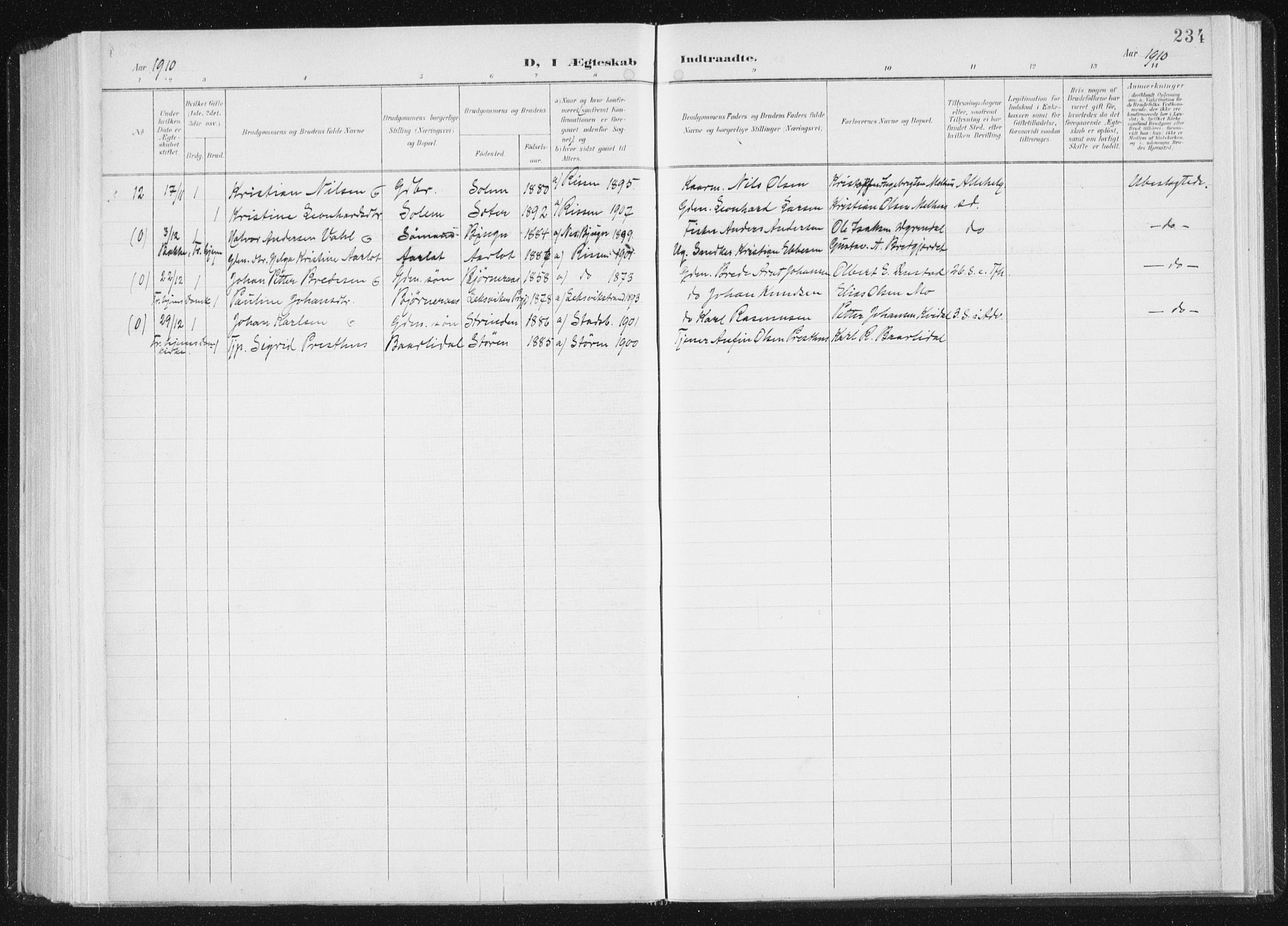 Ministerialprotokoller, klokkerbøker og fødselsregistre - Sør-Trøndelag, SAT/A-1456/647/L0635: Parish register (official) no. 647A02, 1896-1911, p. 234