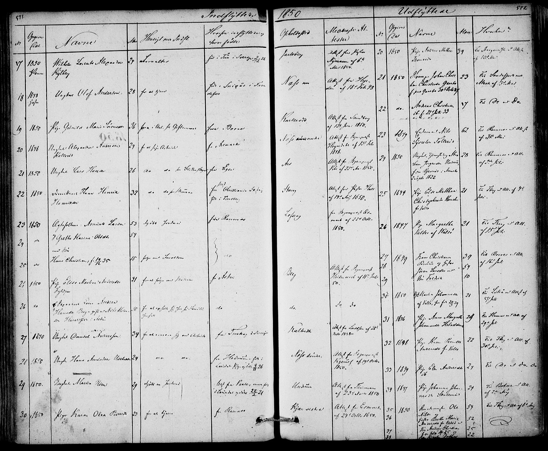 Sem kirkebøker, AV/SAKO-A-5/F/Fa/L0006: Parish register (official) no. I 6, 1843-1855, p. 571-572