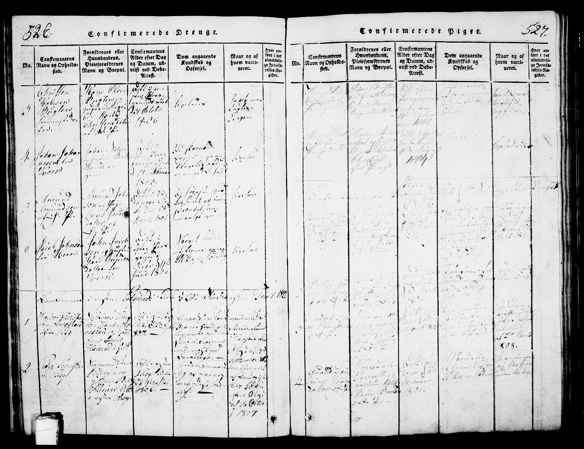 Porsgrunn kirkebøker , AV/SAKO-A-104/G/Gb/L0001: Parish register (copy) no. II 1, 1817-1828, p. 526-527