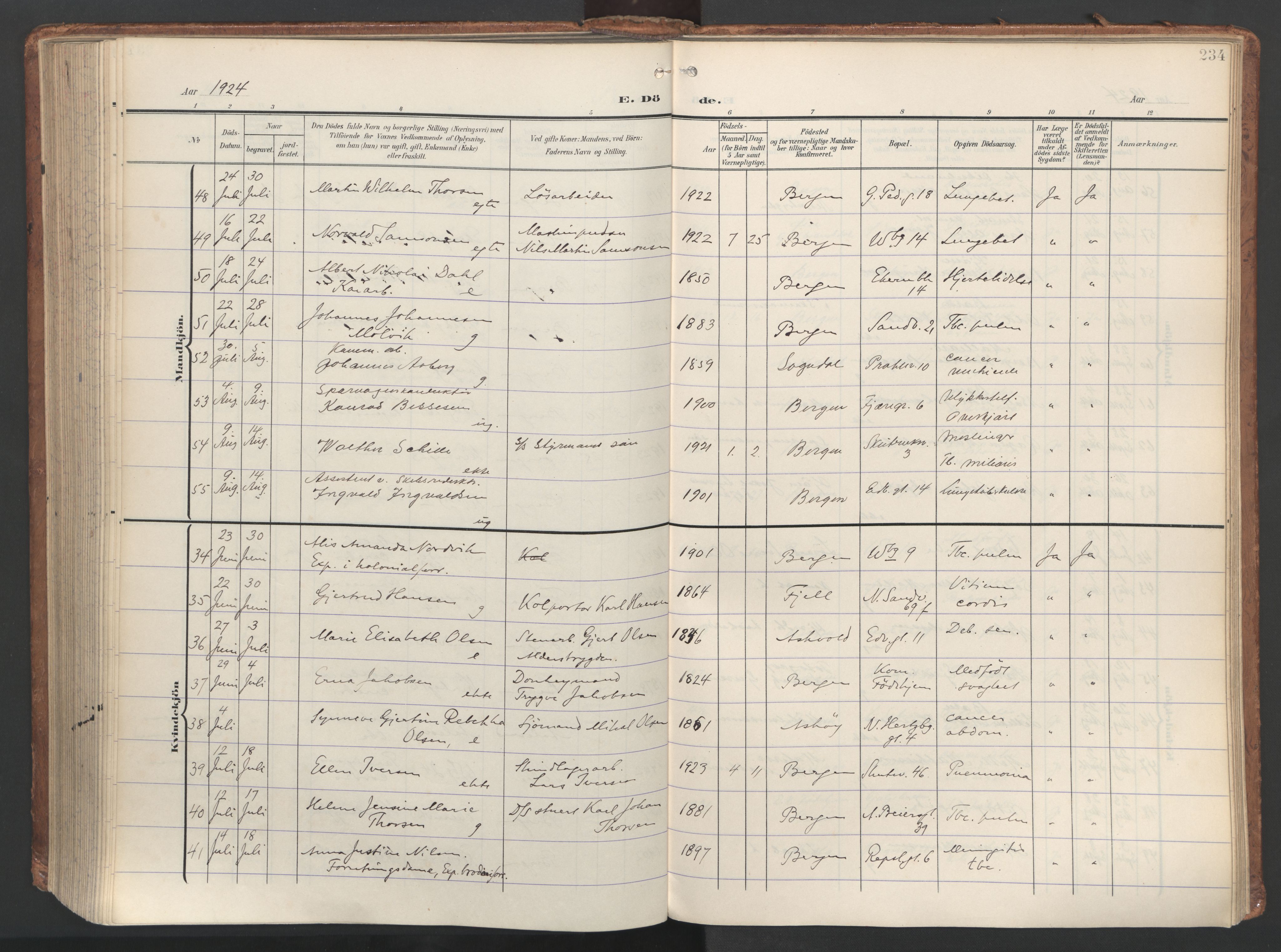 Sandviken Sokneprestembete, SAB/A-77601/H/Ha/L0019: Parish register (official) no. E 2, 1905-1933, p. 234