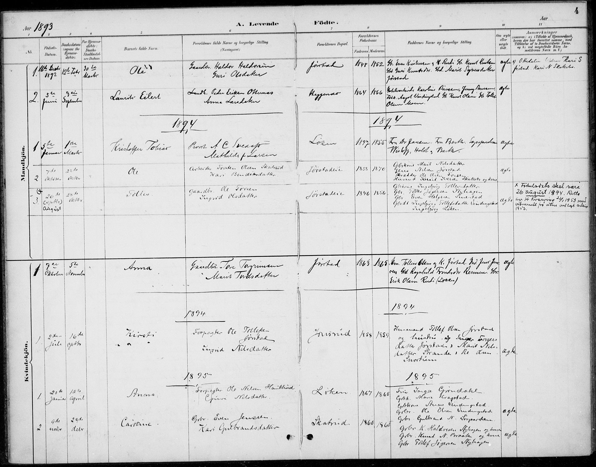 Øystre Slidre prestekontor, AV/SAH-PREST-138/H/Ha/Haa/L0005: Parish register (official) no. 5, 1887-1916, p. 4