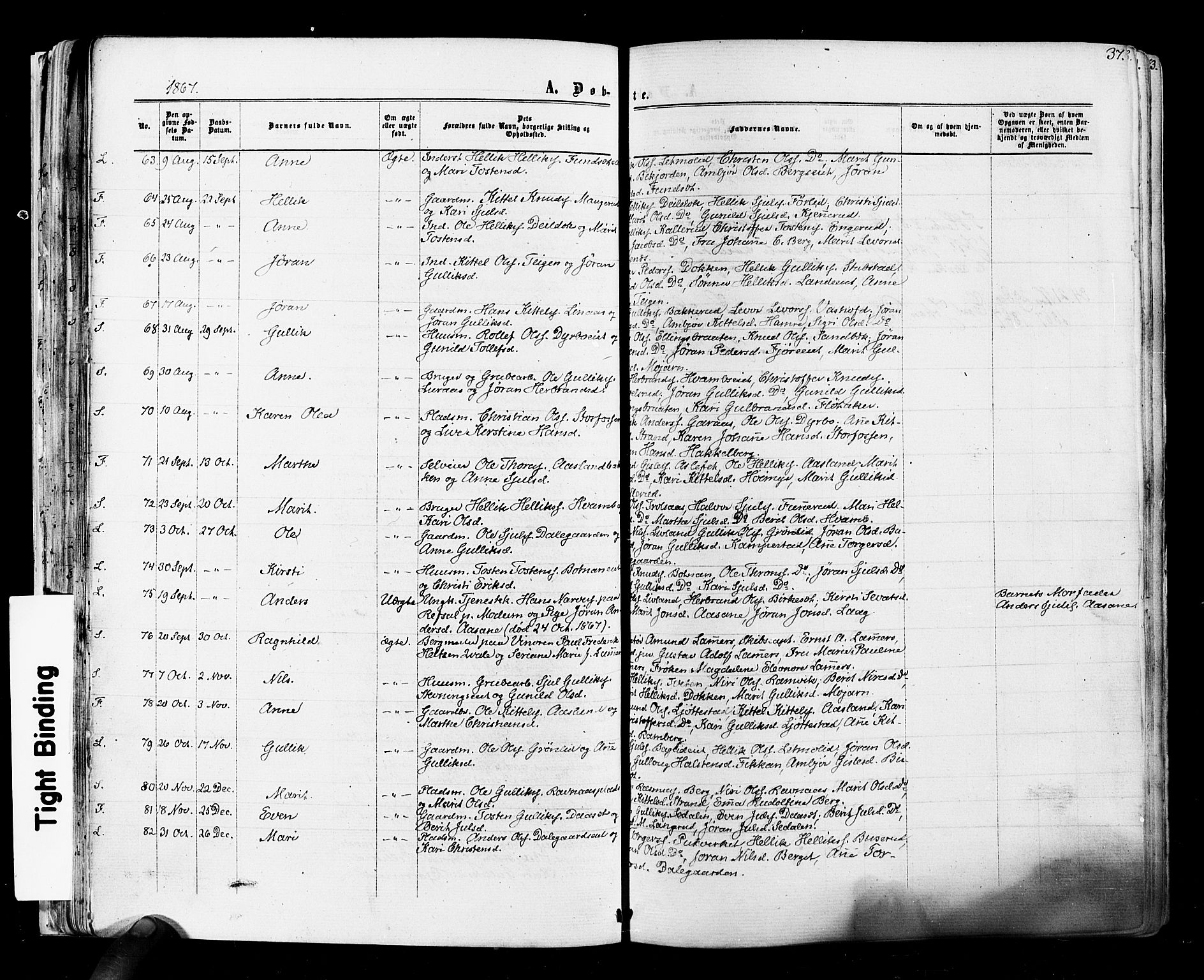 Flesberg kirkebøker, SAKO/A-18/F/Fa/L0007: Parish register (official) no. I 7, 1861-1878, p. 37